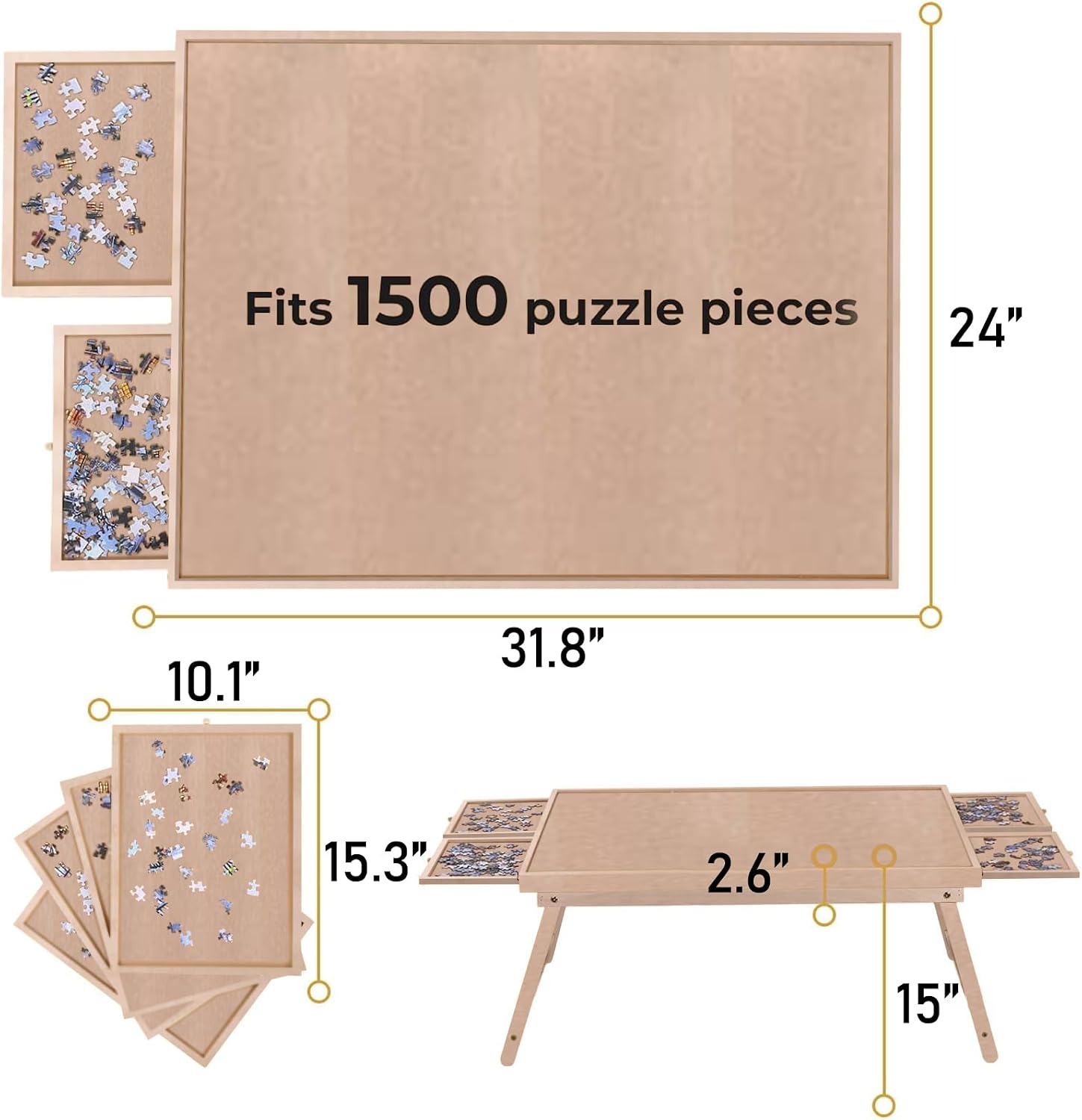 Puzzle Table with Drawers 1500pcs,Puzzle Board&Folding Legs(Almond Color) image 5