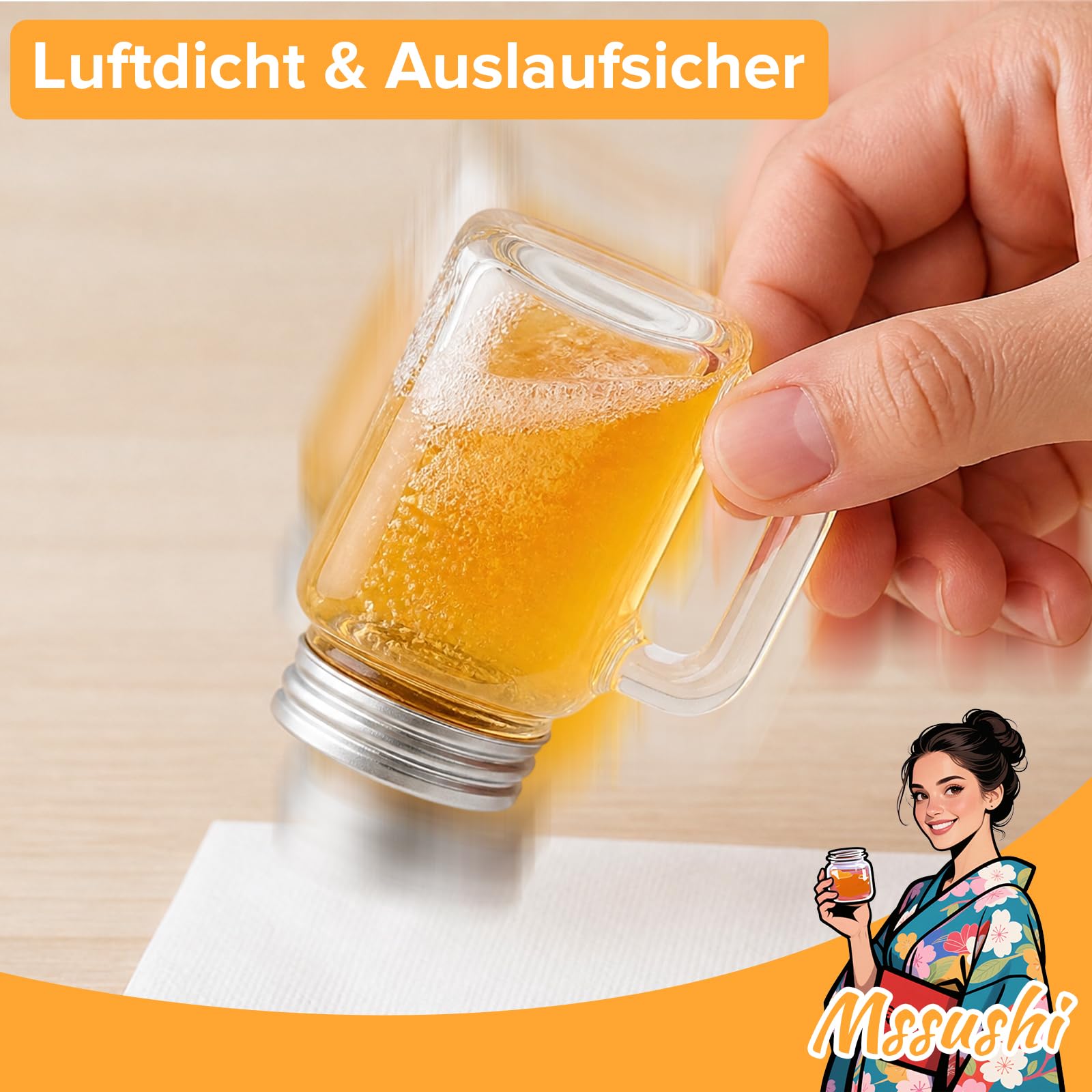 Mssushi Lot de 28 Verre a Shot Mason Jar avec Anse 40 ml, Petite Bouteille en Verre avec Couvercles à Visser, Mini Verres à Liqueur avec Couvercle, avec 28 Lanière pour Shot Ginger, Vodka, Tequila