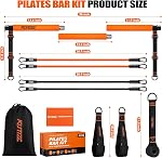 Pilates Bar Kit with Resistance Bands, Portable Pilates Equipment for Legs, Hip, Waist, Arm, Squats Exercise Equipment for Home Gym Workouts, Adjustable Pilates Bar Set for Full Body Workouts