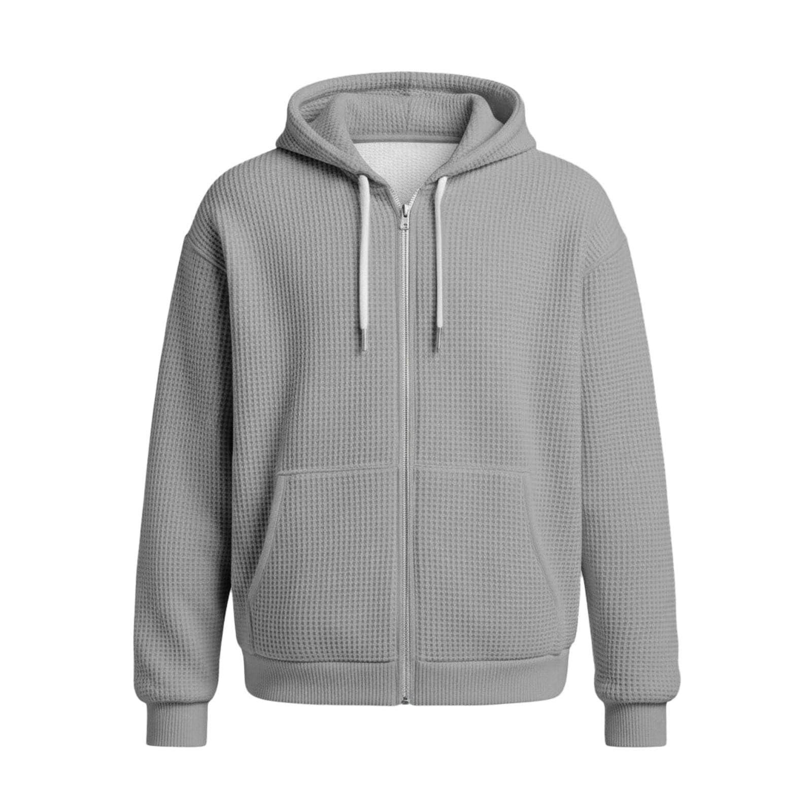 Sudadera con capucha para hombre, monocolor, con cremallera, sudadera de manga larga, tejido gofre, cremallera completa, sudadera con capucha con cordones ajustables, sudadera con capucha transpirable