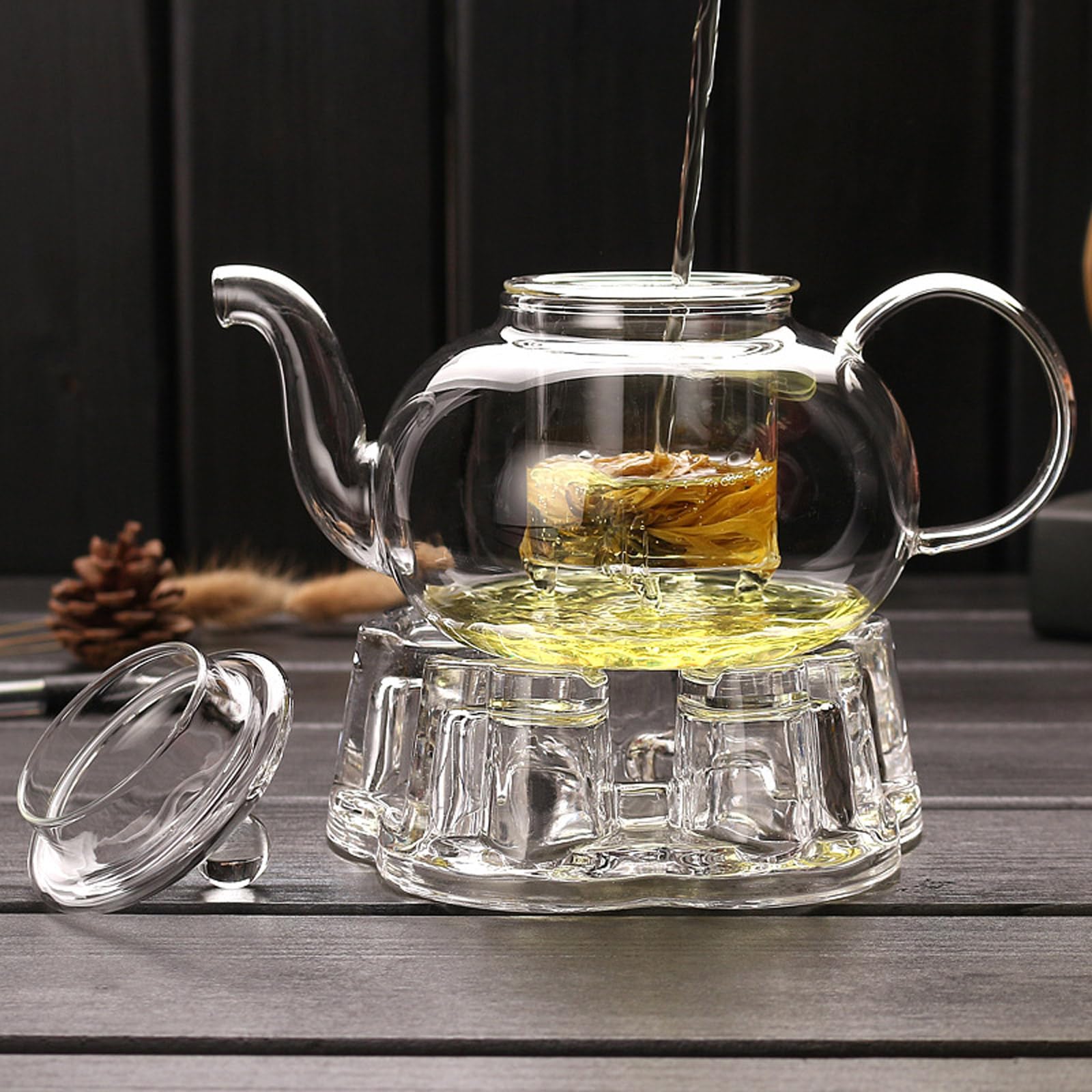 Teiera in vetro, piccola teiera con colino da tè rimovibile, resistente al calore e al microonde, per la preparazione di tè sfuso, 400 ml