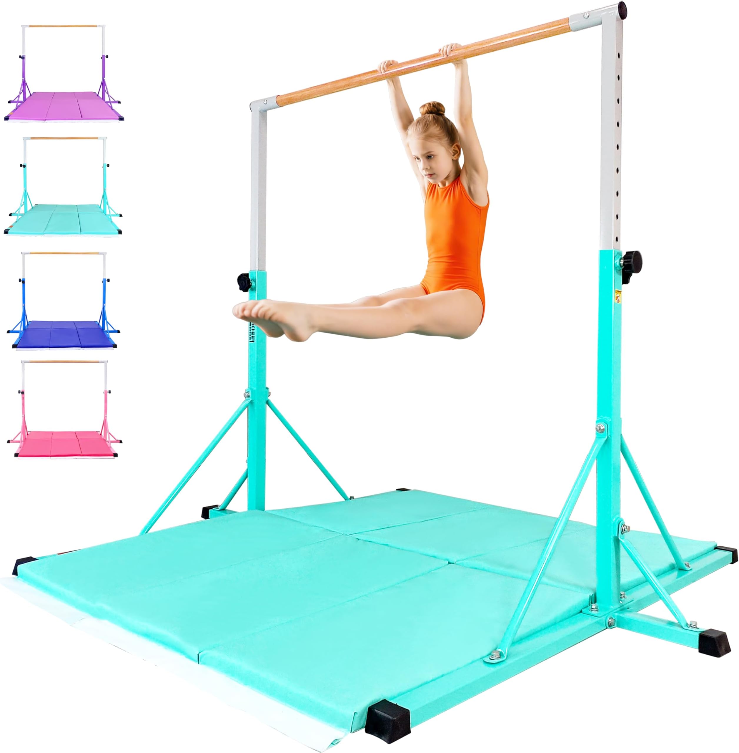 FC FUNCHEER Gymnastics Bar for Kids Ages 3-15, 35" to 60" Adjustable Height, 4FT Wide Base - Professional Kip Bar with 360° Stability & Fiberglass Crossbar, Easy Fold&Solid Design for Home Training