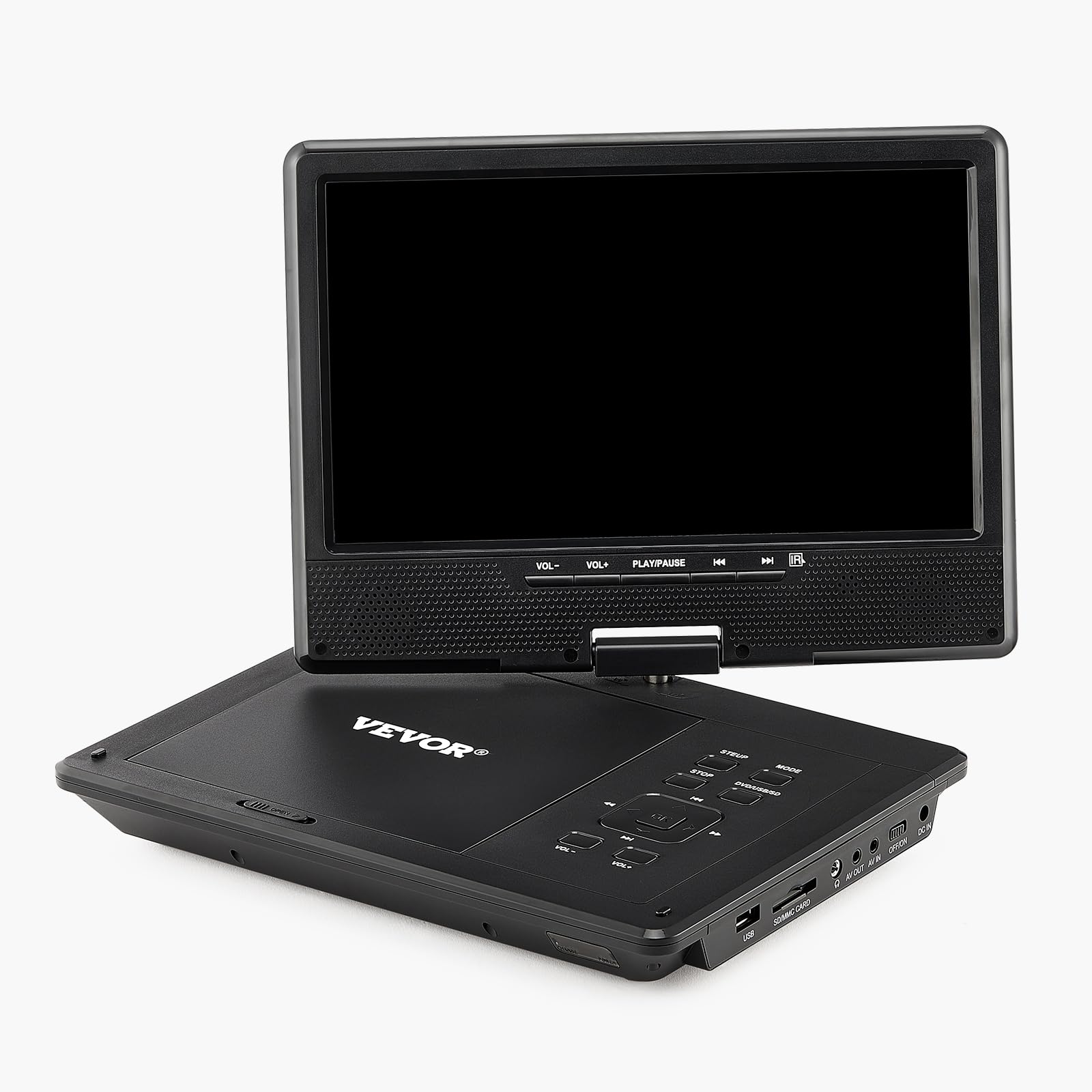 VEVOR Lettore DVD Portatile con Schermo Girevole 228 mm, Lettore DVD da Viaggio con Altoparlante Doppio, Supporto Sincronizzazione TV/USB/Scheda SD/CD/DVD, Caricabatteria da Auto