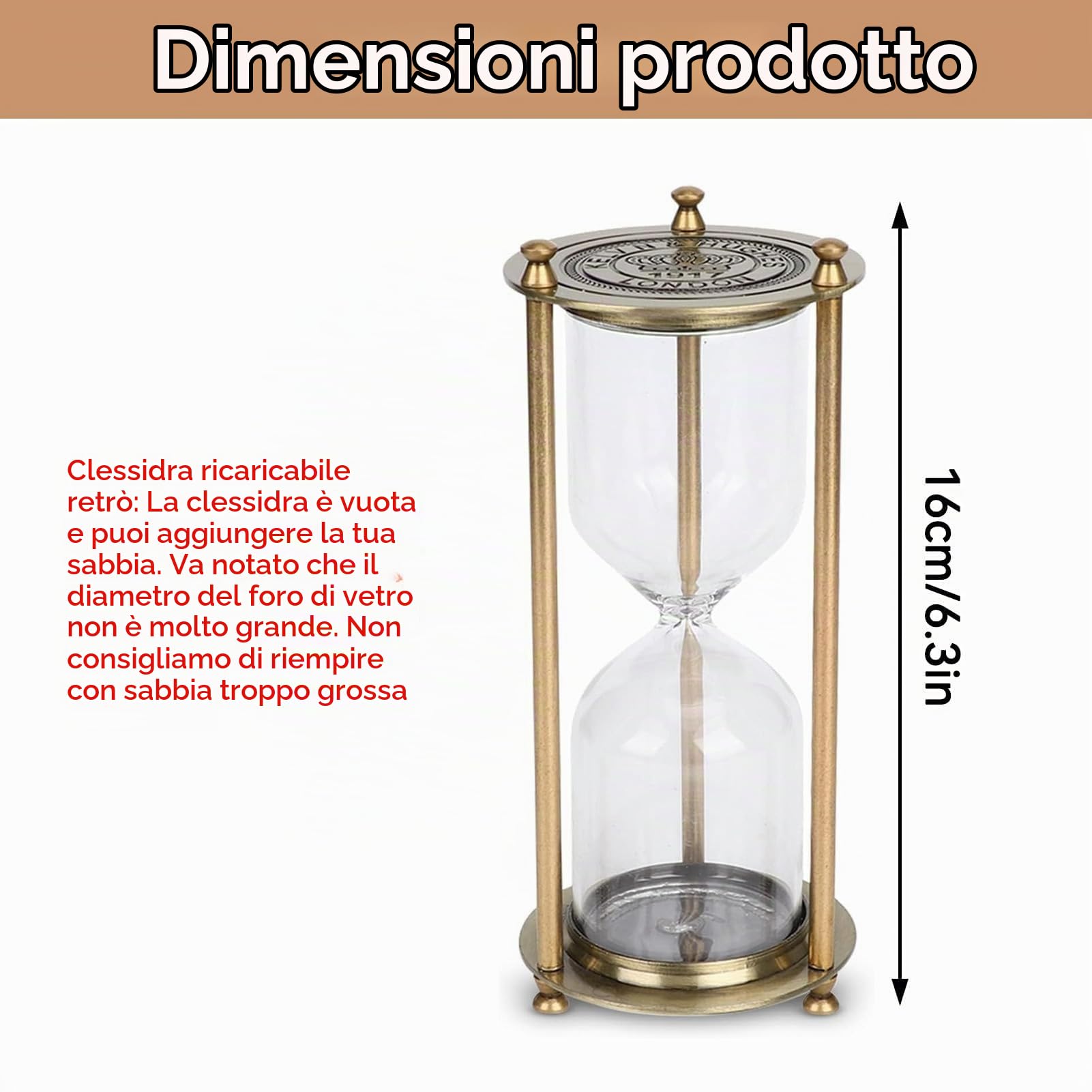 Clessidra 15 Minuti, Timer a Clessidra Riempibile Con Cornice in Ottone, Sabbia Timer Orologio Ornamento per La Casa, Conto Alla Rovescia Clessidra Design Timer Da Cucina per Scrivania, Ufficio(M)
