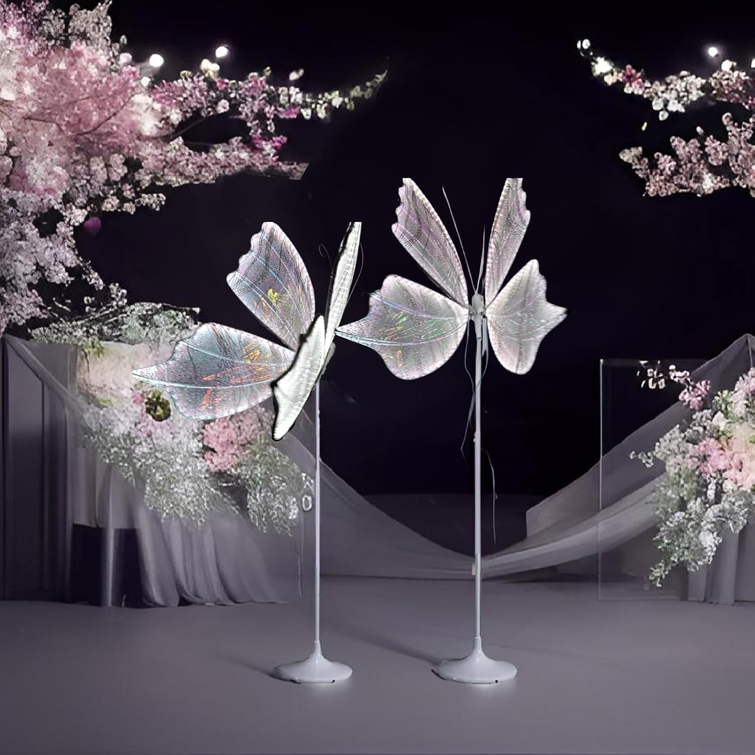 2PCS 23.6in Led Butterfly Light Decoration: Creative Light Up Floor & Hanging Ceiling Lamp Colorful - Adjustable Height Large Butterfly Props for Wedding/Party (60cm/23.6in,White,2PCS)