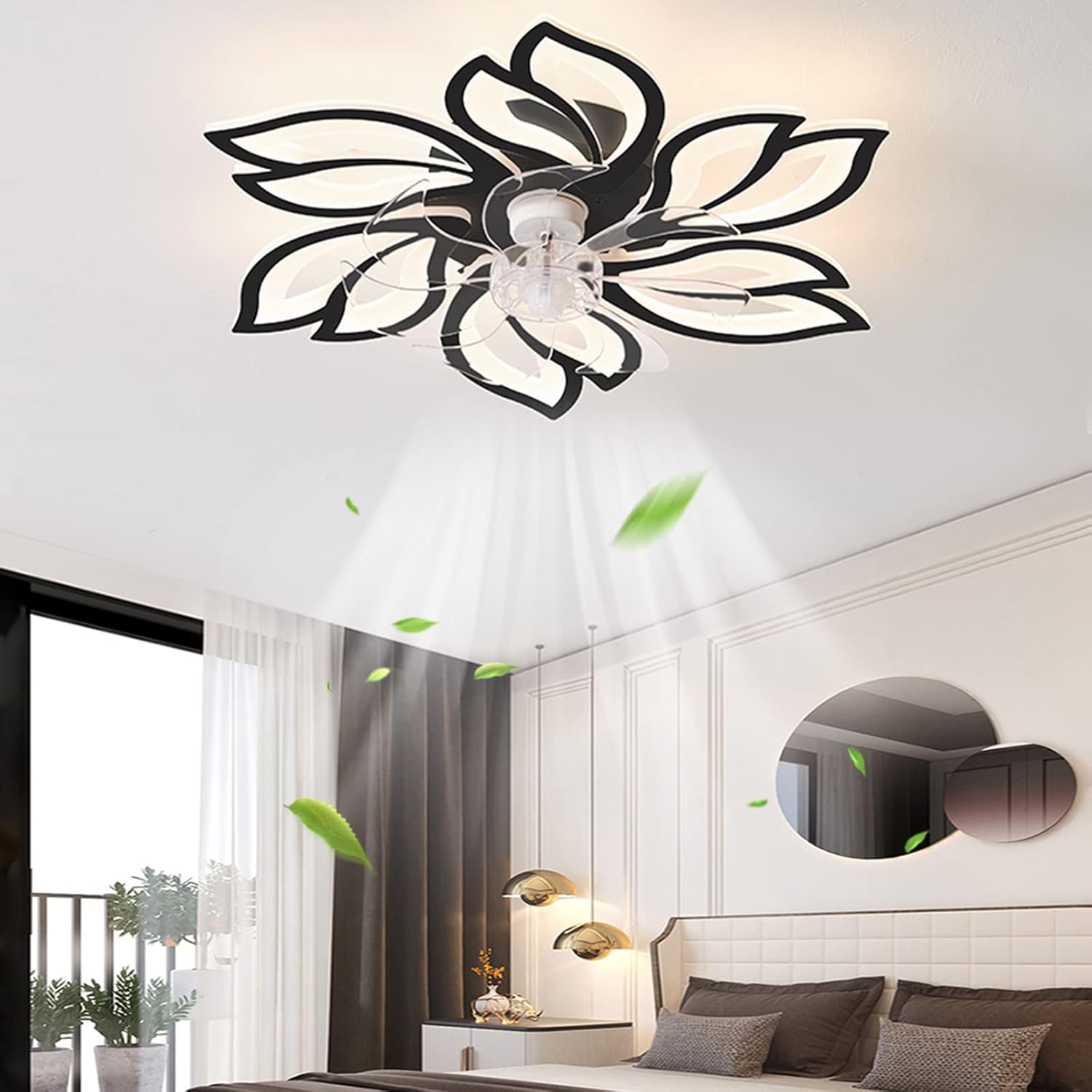 25.5 Inch Ceiling Fan with Lights, Remote Control, 6 Speed, 3 Color Temperatures, Modern Nordic Black Design, Reversible DC Motor, APP Control