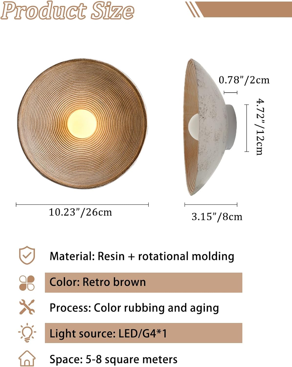 Retro Japanese Wall Sconce, 10.23" Wabi Sabi Wall Art Lamp, LED, 1Pcs image 5