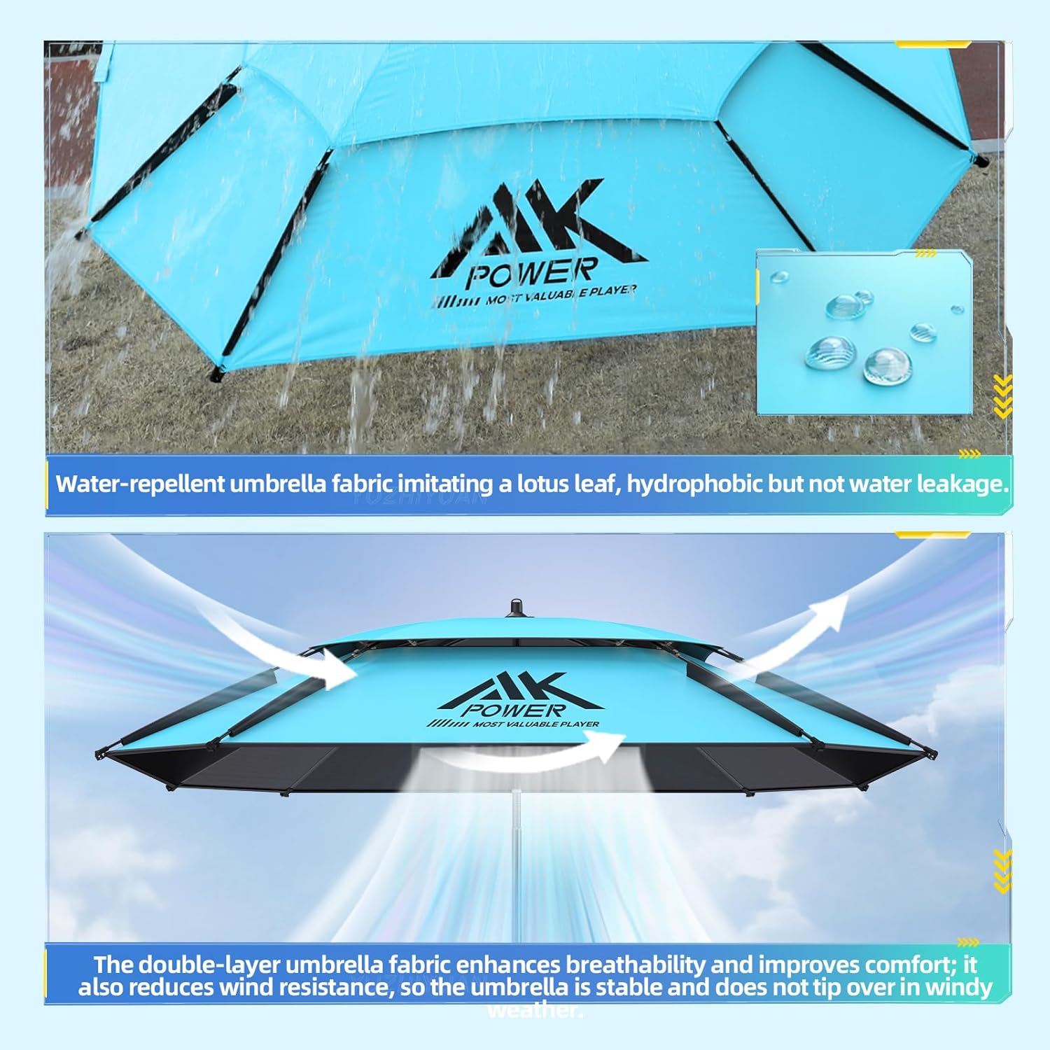 Patio Umbrella with Exclusive Black Coating, 7.2ft/7.8ft Heavy-Duty Double-Layer Nylon Canopy, Adjustable Tilt Sun Shade Outdoor Table Umbrella, UV Protection & Carry Bag for Beach, Fishing, Backyard