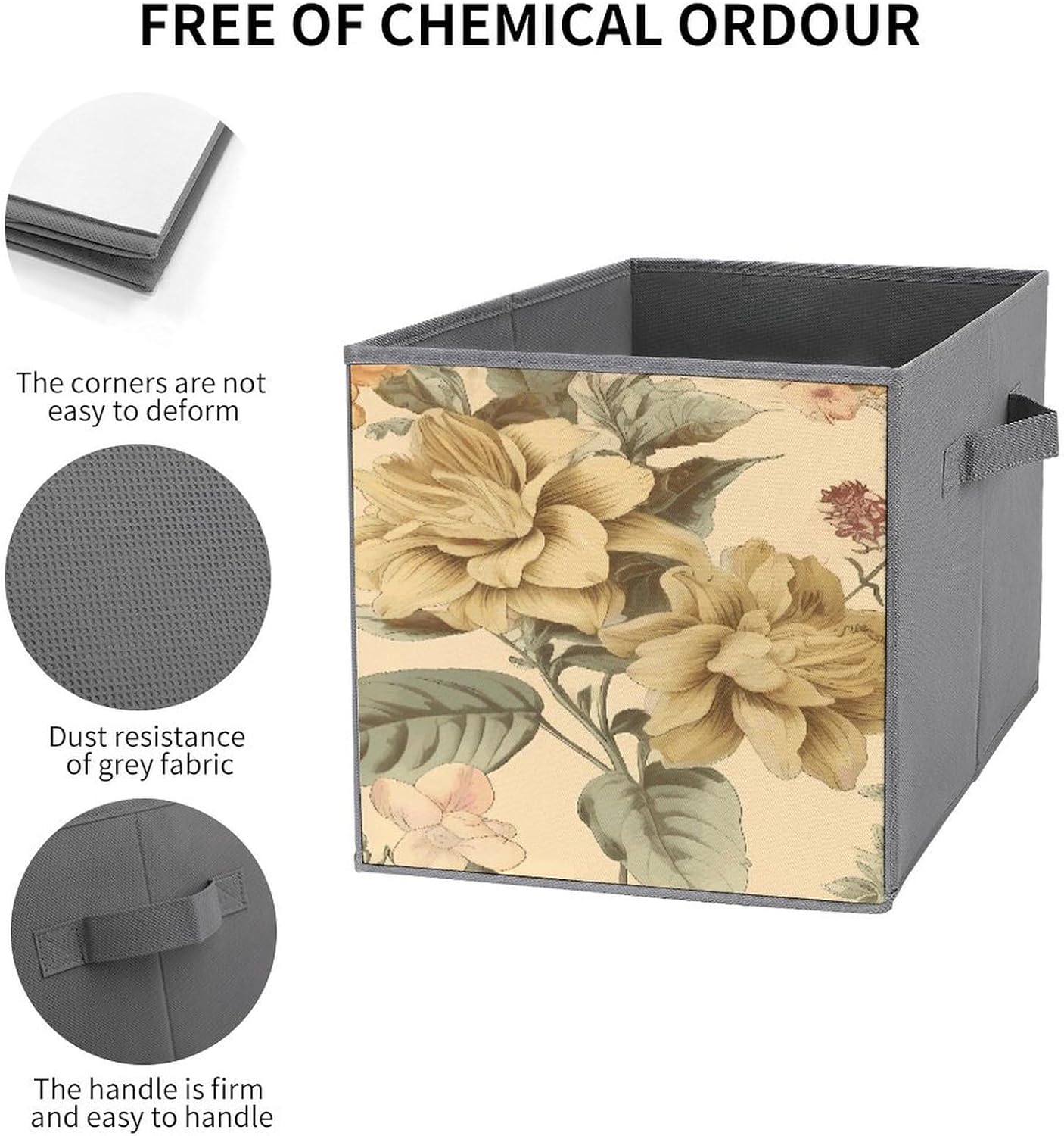 Multi Use Organizer Bins, Blooming Flowers Printed Storage Bins, Foldable Storage Baskets Are Suitable For Bedrooms, Offices, And Cars