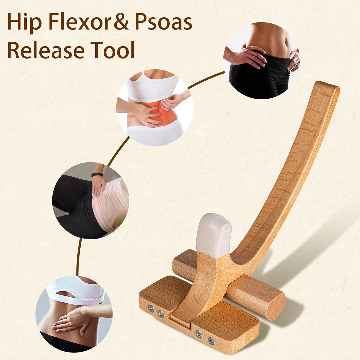 Hip Hook, Psoas Release Tool, Wooden Reinforced Hip Hook Release Tool, Deep Tissue Massager for Sciatica, Back & Posture Relief, Trigger Point Portable Self‑Therapy Tool - Image 4