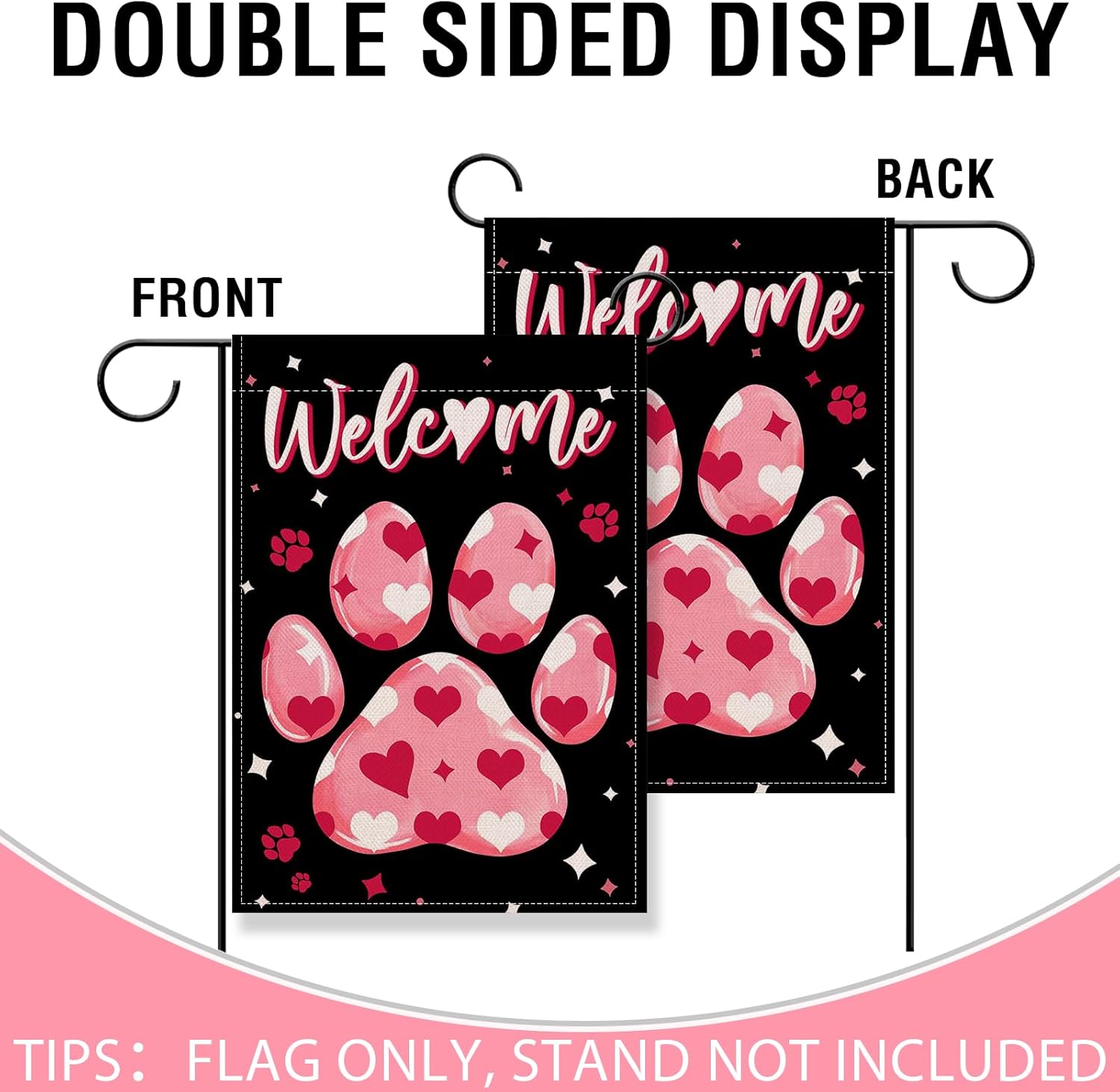 Artofy Welcome Valentines Dog Cat Paw Print Small Decorative Garden Flag, Pink Love Heart Yard Lawn Outside Decor, Anniversary Wedding Burlap Outdoor Home Decoration Double Sided 12 x 18 - Image 3