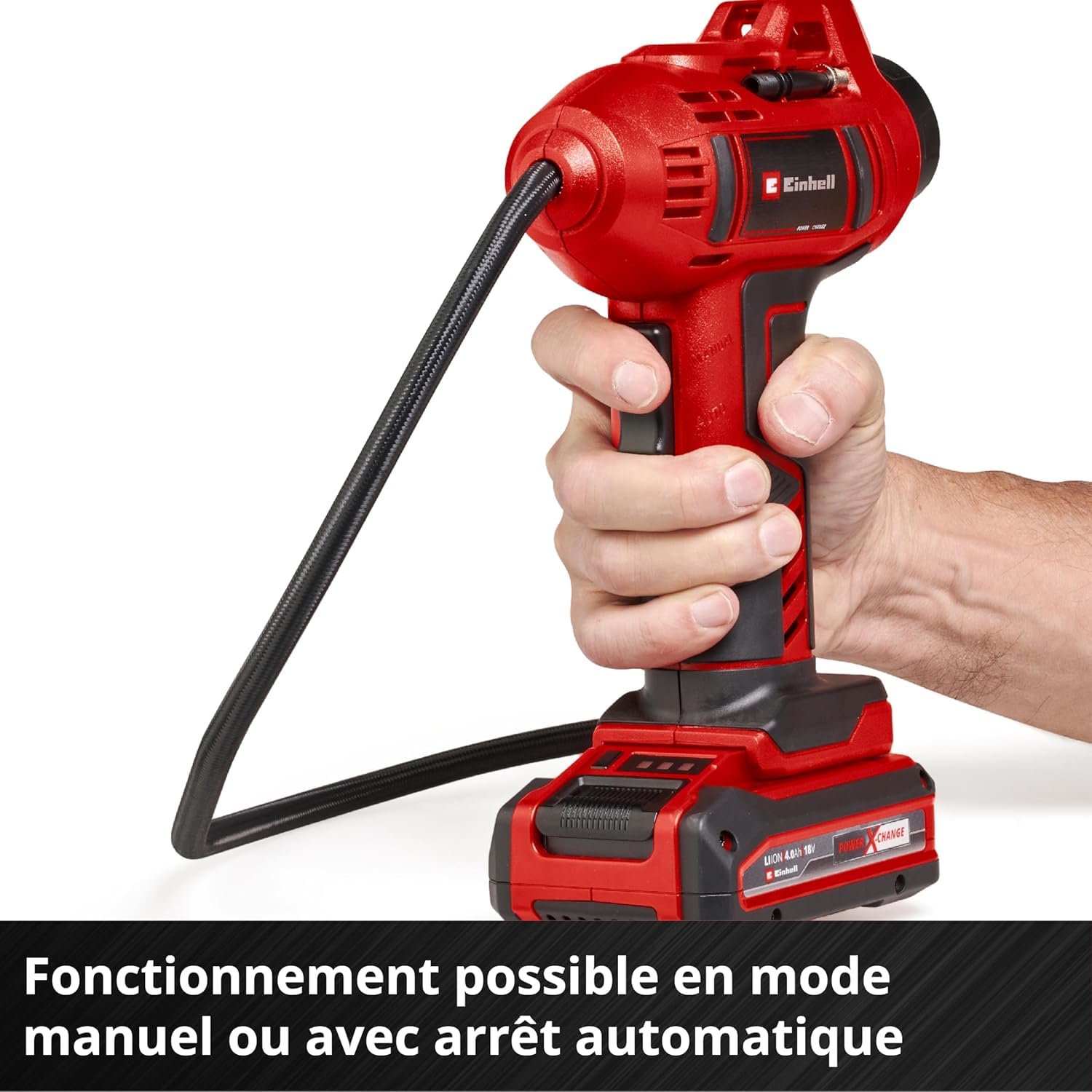Einhell Compresseur pour voiture sans fil CE-CC 18 Li-Solo Power X-Change (18 V, 11 bar max., flexible à air comprimé 60 cm, fonction d’arrêt automatique) Livré sans batterie ni chargeur