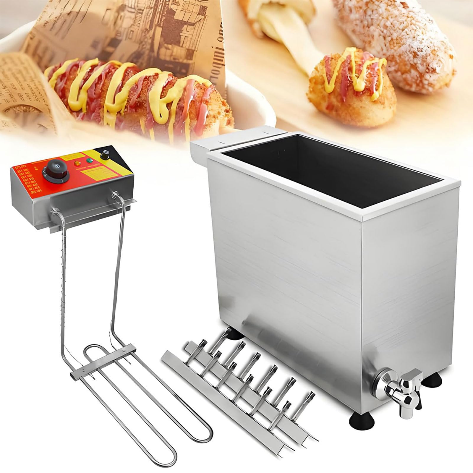 Máquina de corn dogs eléctrica de 25 litros con control térmico