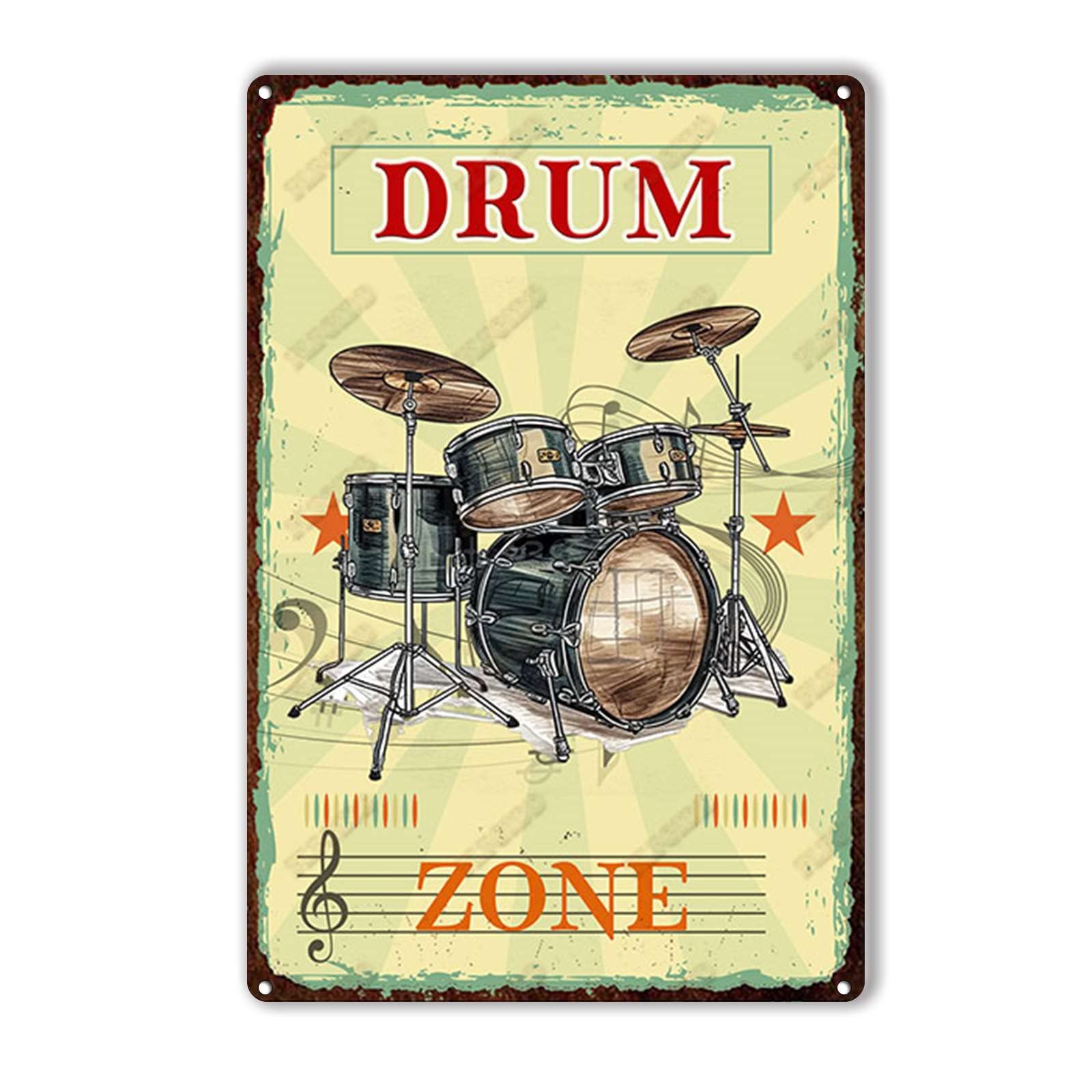 Anceky Funny Metal Tin Sign Drum Zone Tin Sign Retro Wall Decor For Farmhouse Home Kitchen Cafe Garage 12×16 Inch
