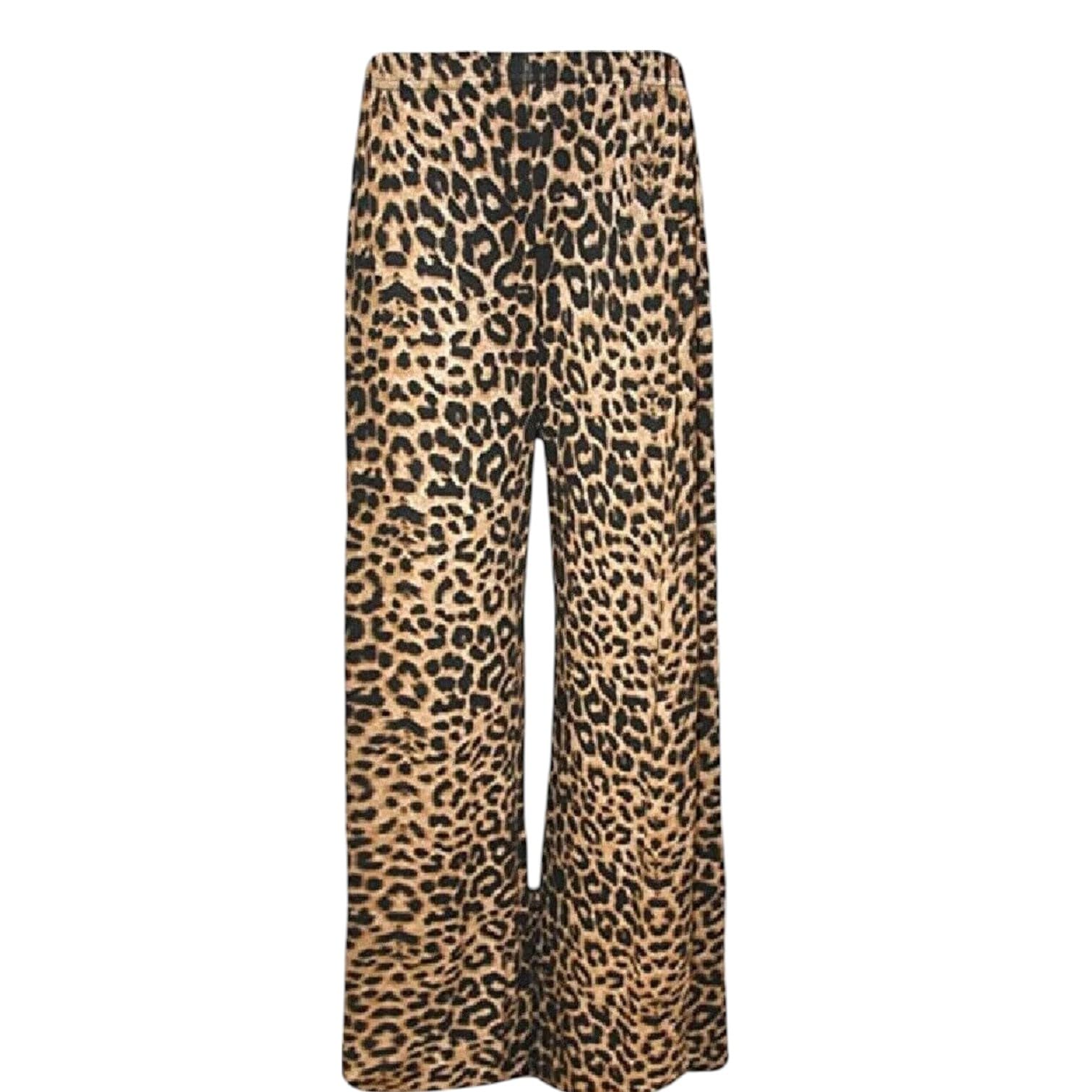 Sxme Might Say Women's Brown Leopard Palazzo Wide Leg Flared Elasticated Stretch Plus Size Plain Trousers - 20-22 Plus