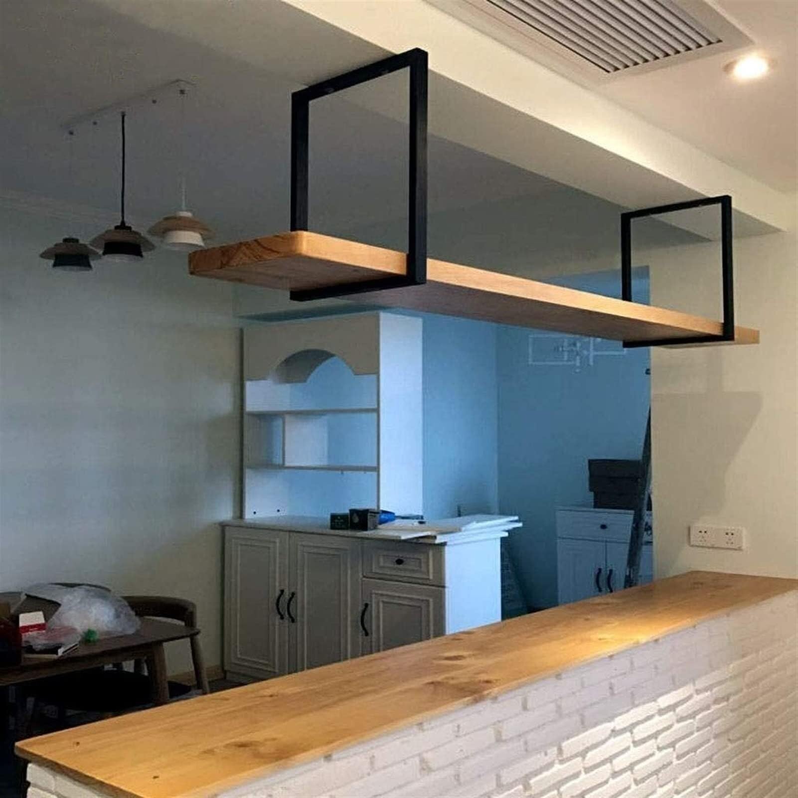 Rangement Suspendu Cuisine en Métal Noir pour Verres et Bouteilles de Vin Style Loft