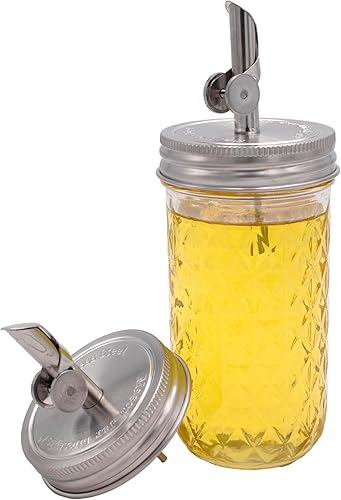 Miniatura 4 de Mason Jar Lifestyle Paquete de 2 tapas de acero inoxidable de boca regular para verter aceite