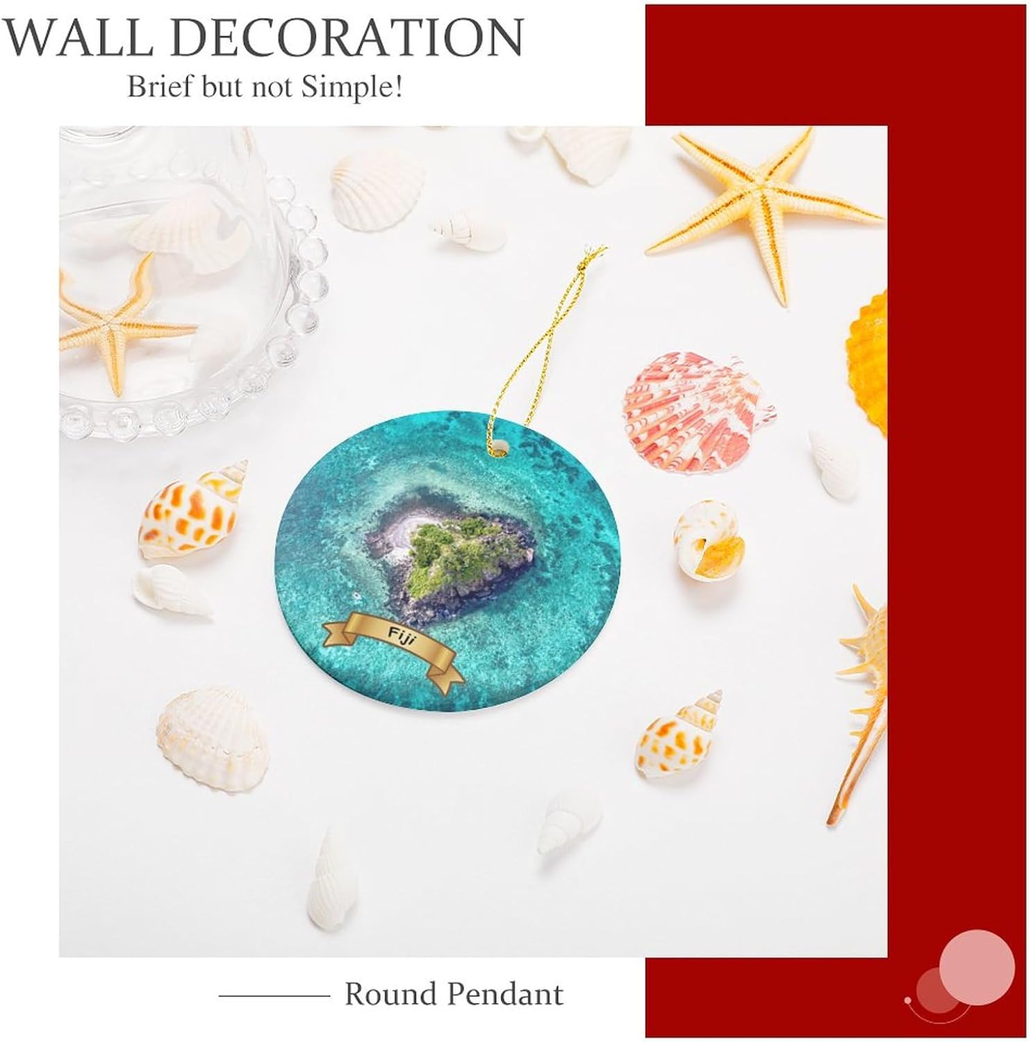Fiji Tree Hanging Christmas Ornament Porcelain Double-Sided Ceramic Ornament,2.9 Inches
