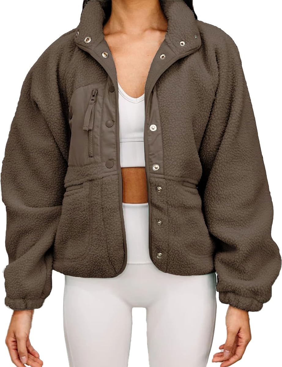 Aoang Womens Winter Coats Casual Lapel Long Sleeve Fleece Faux Fur Jacket | Soft Fluffy Sherpa with Secure Zip Pockets,Windproof Lapel,Cozy Oversized Fit Perfect for Daily Freezing Commutes