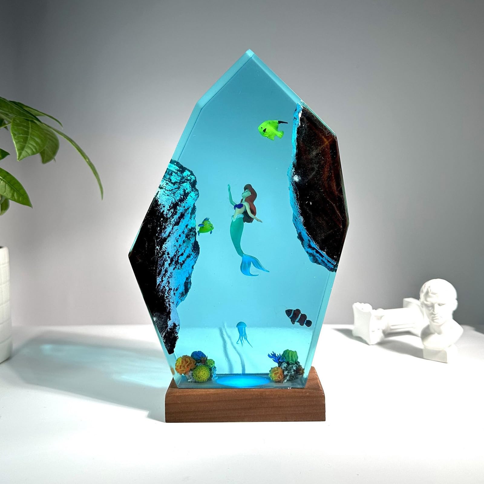 Lámpara decorativa de resina hecha a mano para el hogar - Lámpara de resina 3D con temática marina, pintura en perspectiva con temática marina, lámpara regulable (Modelo D, 4.3 * 4.7in)