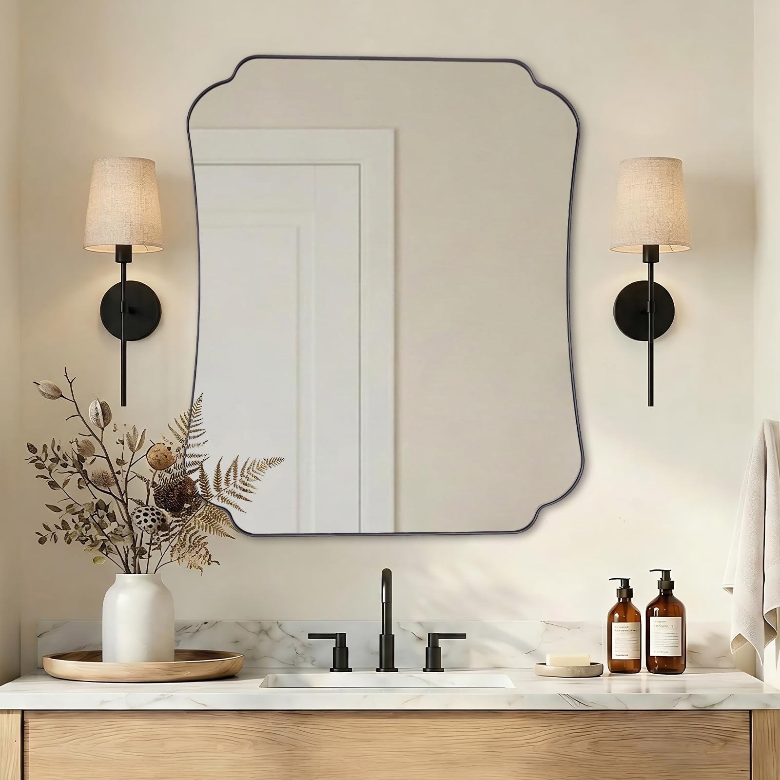 Photo 1 of ANDY STAR Matte Black Mirror 30x36 Inch, Scalloped Wall Mirror, Unique Rectangular Bathroom Mirror in Premium Stainless Steel Metal Frame 1’’ Deep, Hangs Vertically/Horizontally