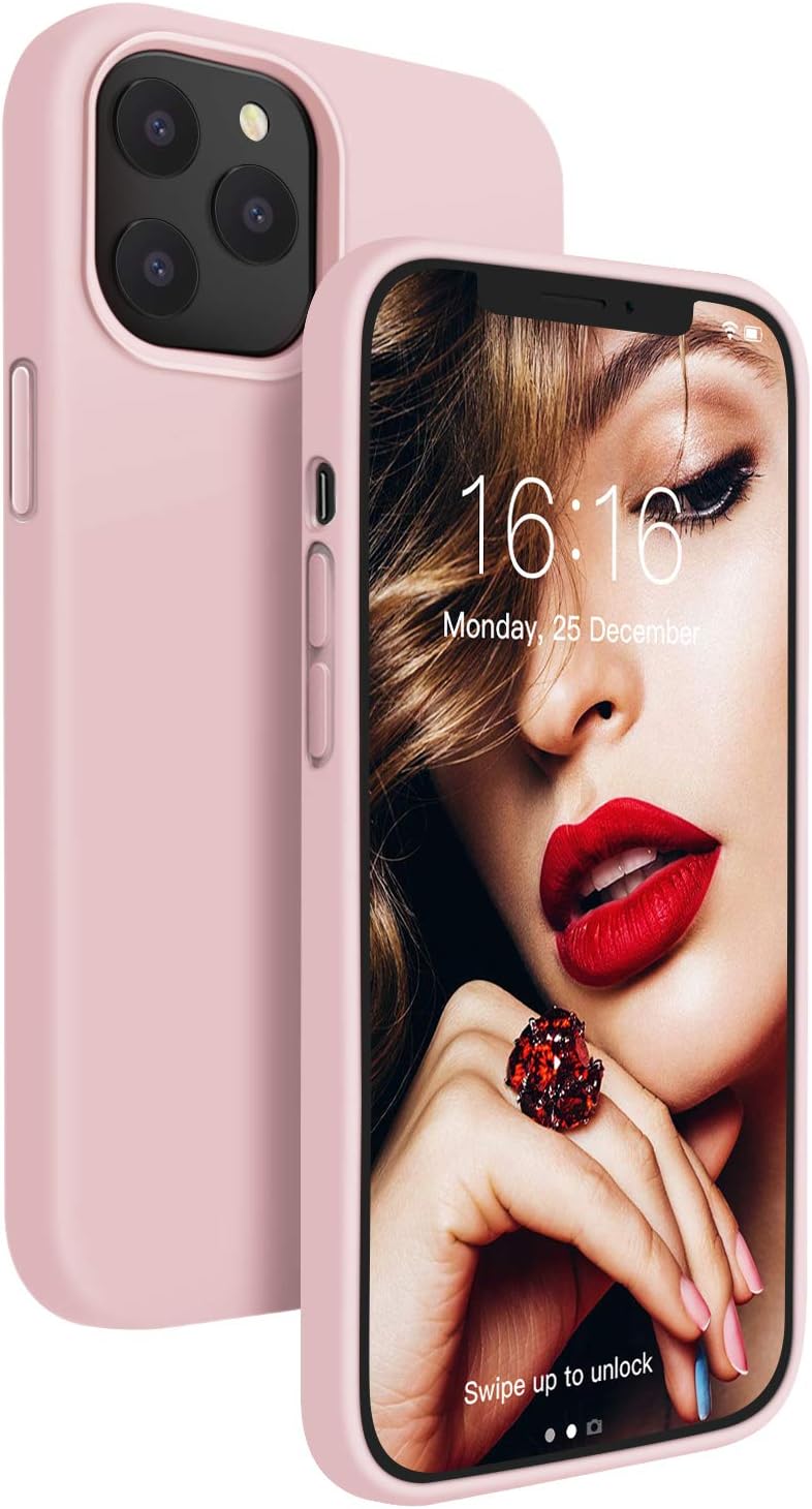 JASBON Case for iPhone 12 Pro Max 6.7 inch, Soft Liquid Silicone Case Gel Rubber Full Body Protection Shockproof Drop Protection Case-Sand Pink