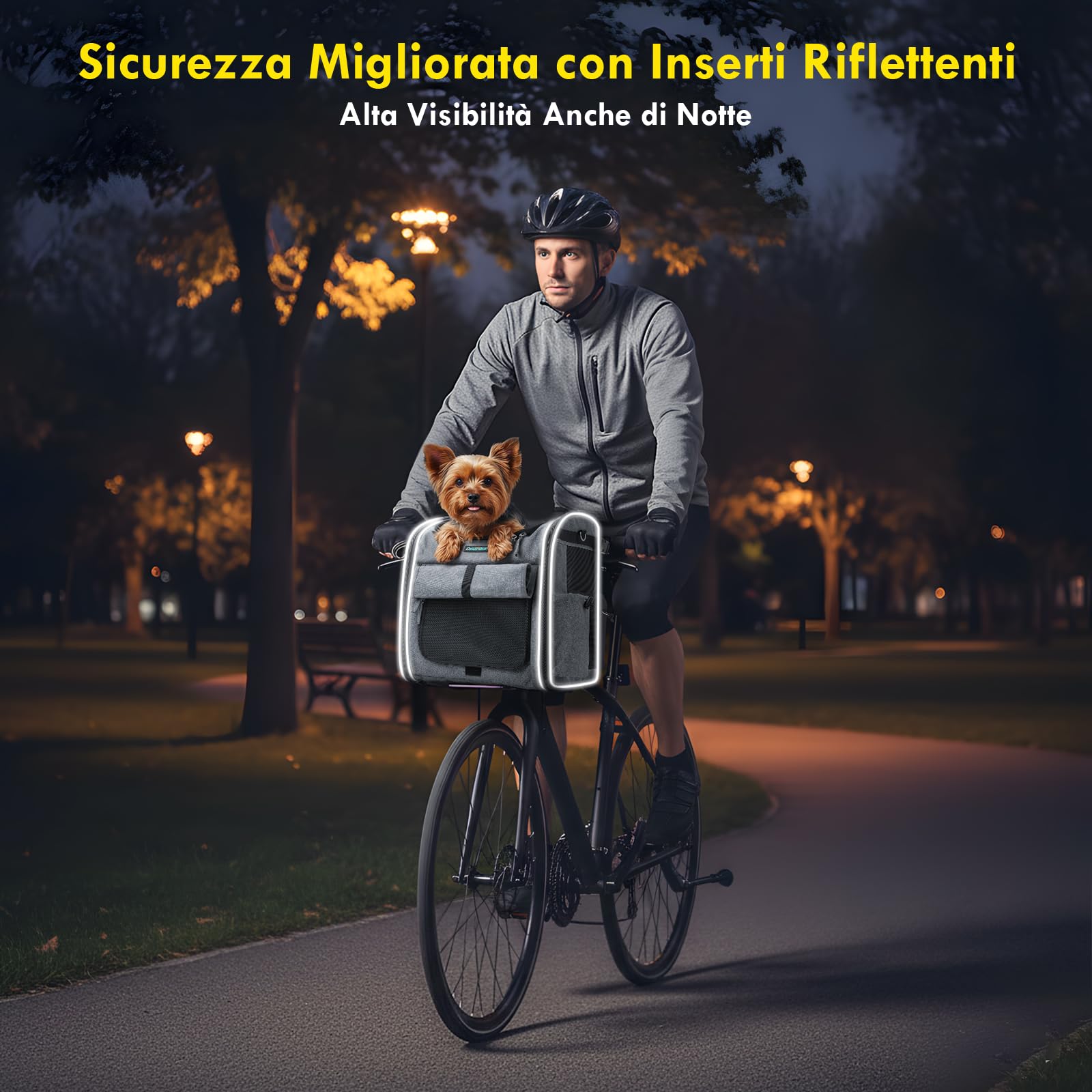Cestino anteriore 4 in 1 per cani, zaino e seggiolino auto, carico 10 kg, supporto stabile a forma di L per biciclette elettriche (display < 8 cm), borsa per bicicletta pieghevole