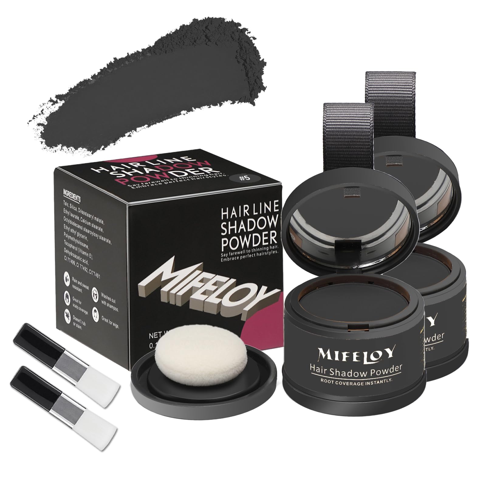 Mifeloy2 Set Root Cover Up Powder, Black, Touch Up Hair Color for Grey, Instantly Coverage Dye for Thinning Grays Hairline, Roots Concealer for Beard Line Eyebrow, Shadow Conceals Hair Loss