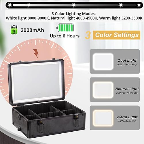 Miniatura 2 de Arous Maletín de tren de maquillaje rodante, carrito de cosméticos de gran capacidad, 4 en 1, estuche de viaje de maquillaje con ruedas giratorias