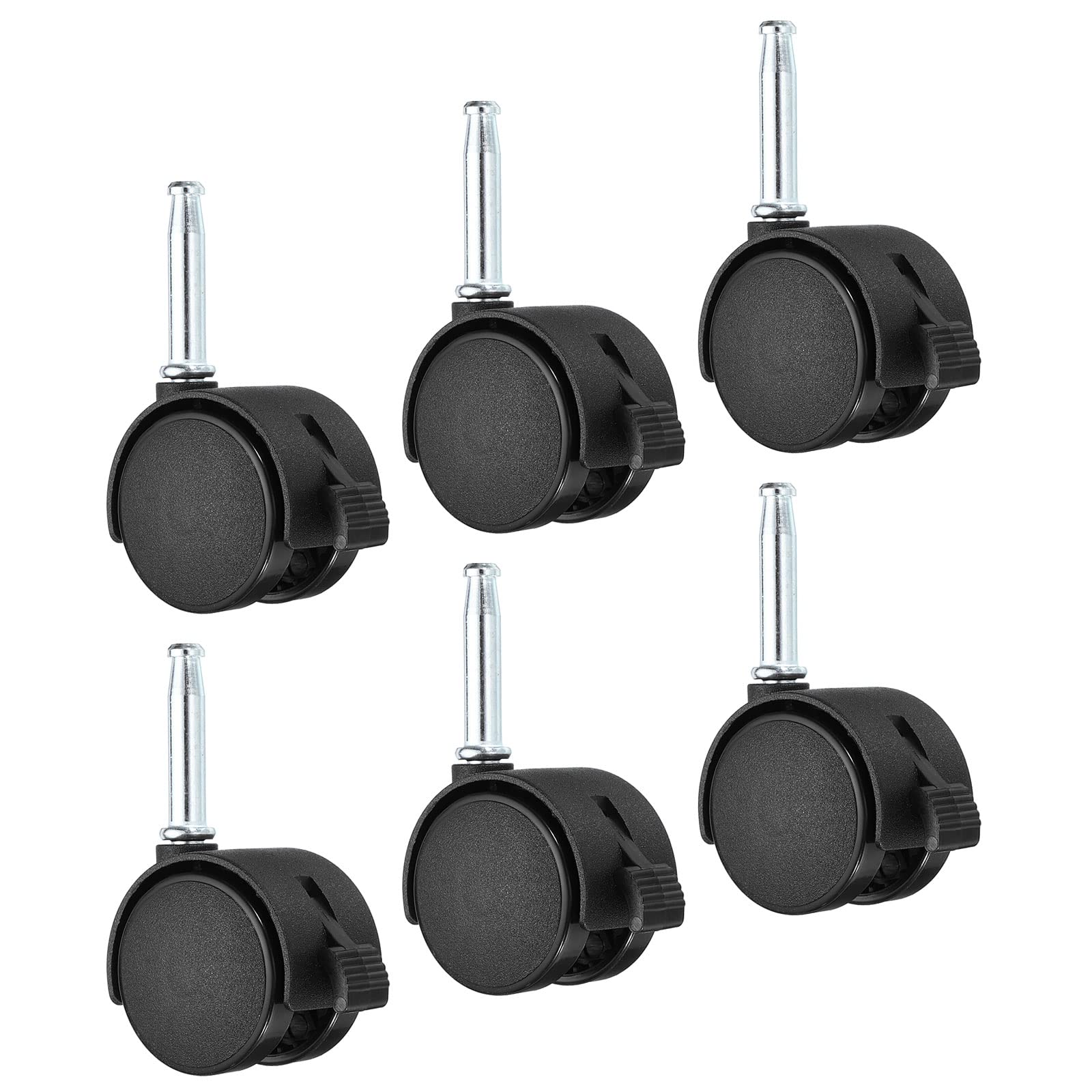 PATIKIL 1.5 Inch Swivel Stem Casters, 6 Pack Nylon 360 Degree Insert Swivel Stem Wheels with Brake for Chair Shelf Furniture Replacement, Black