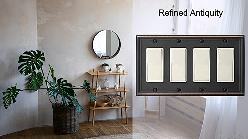 Vista 75 de Luca - Placa de pared de metal para interruptor de luz de palanca, 2 unidades de bronce envejecido de 3 bandas, cubierta decorativa para interruptor