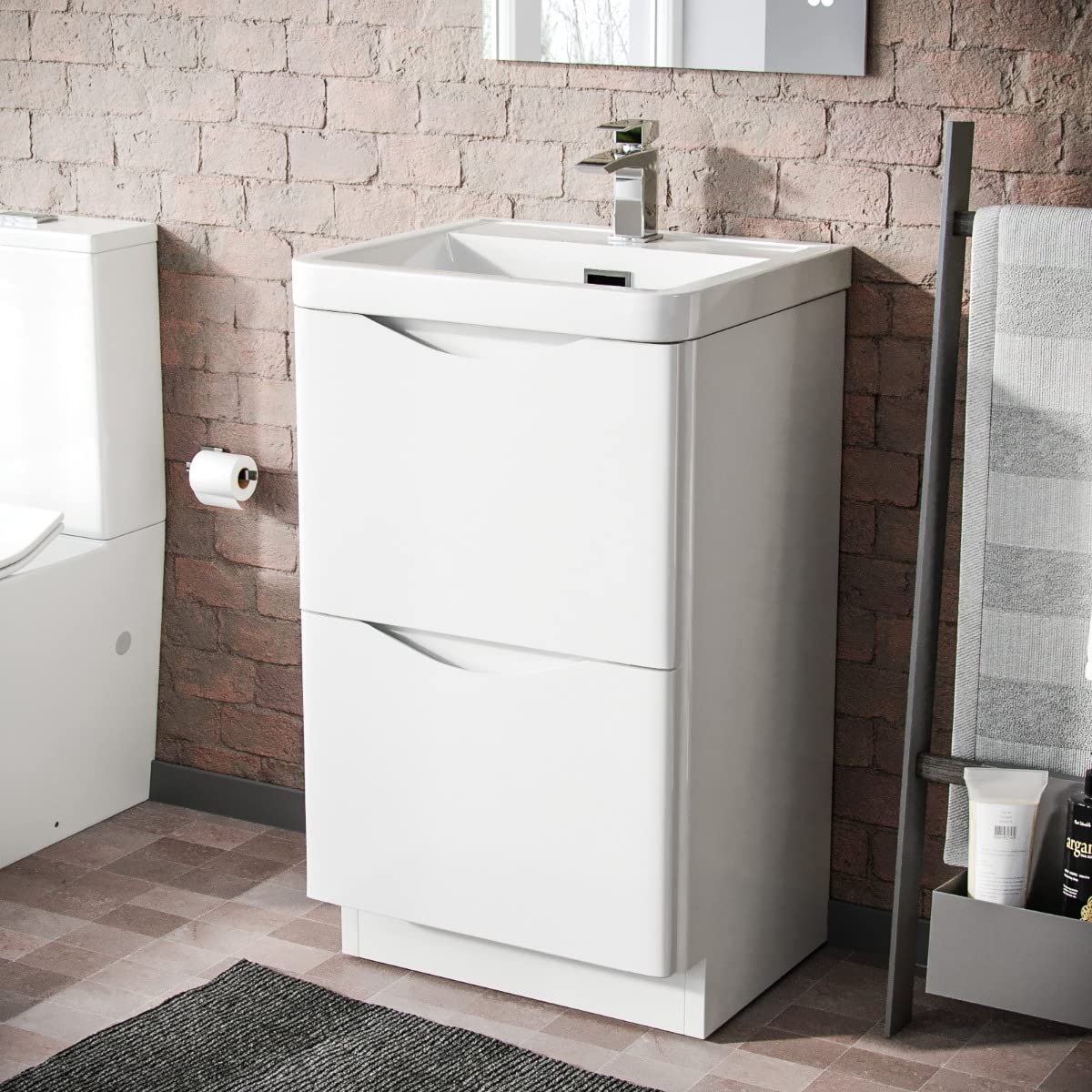 Nes Home White Merton 500Mm Basin Vanity Unit 2 Drawer Storage Cabinet Gloss