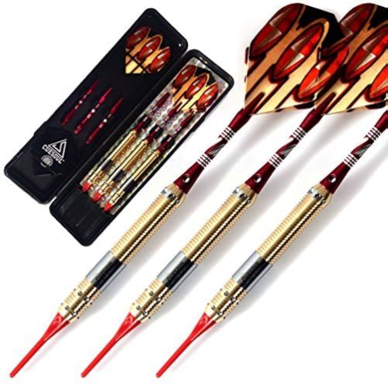 CUESOUL 16g weiche Spitze Darts Set dauerhaft 6 Wellen 3 Flüge 3 Fässer + schlanker Fall für elektronisches Dartboard