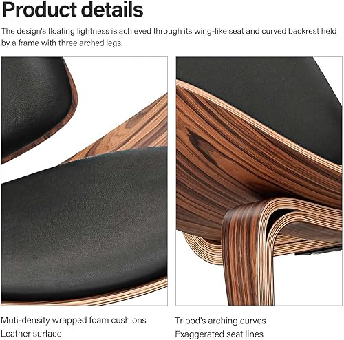 Miniatura 4 de Silla de salón moderna de mediados de siglo, piel sintética, diseño clásico de madera contrachapada con trípode, sillas decorativas de madera maciza