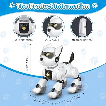 PeachLeaf Robot Dog Toy for Kids, Programmable Interactive RC Pet with Voice Control & Touch Sensor, Imitates Animal Sounds, Plays Music, Dance Modes, Robotic Puppy Toy for Kids Boys & Girls (Gray)
