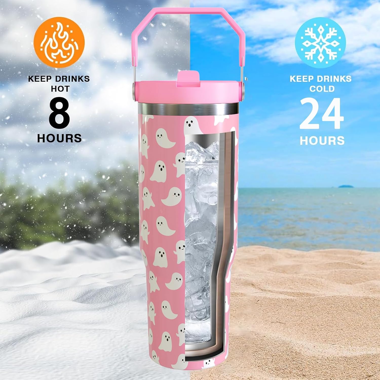 Halloween Cute Ghosts Gifts 30oz Tumbler with Handle and Flip Straw image 4