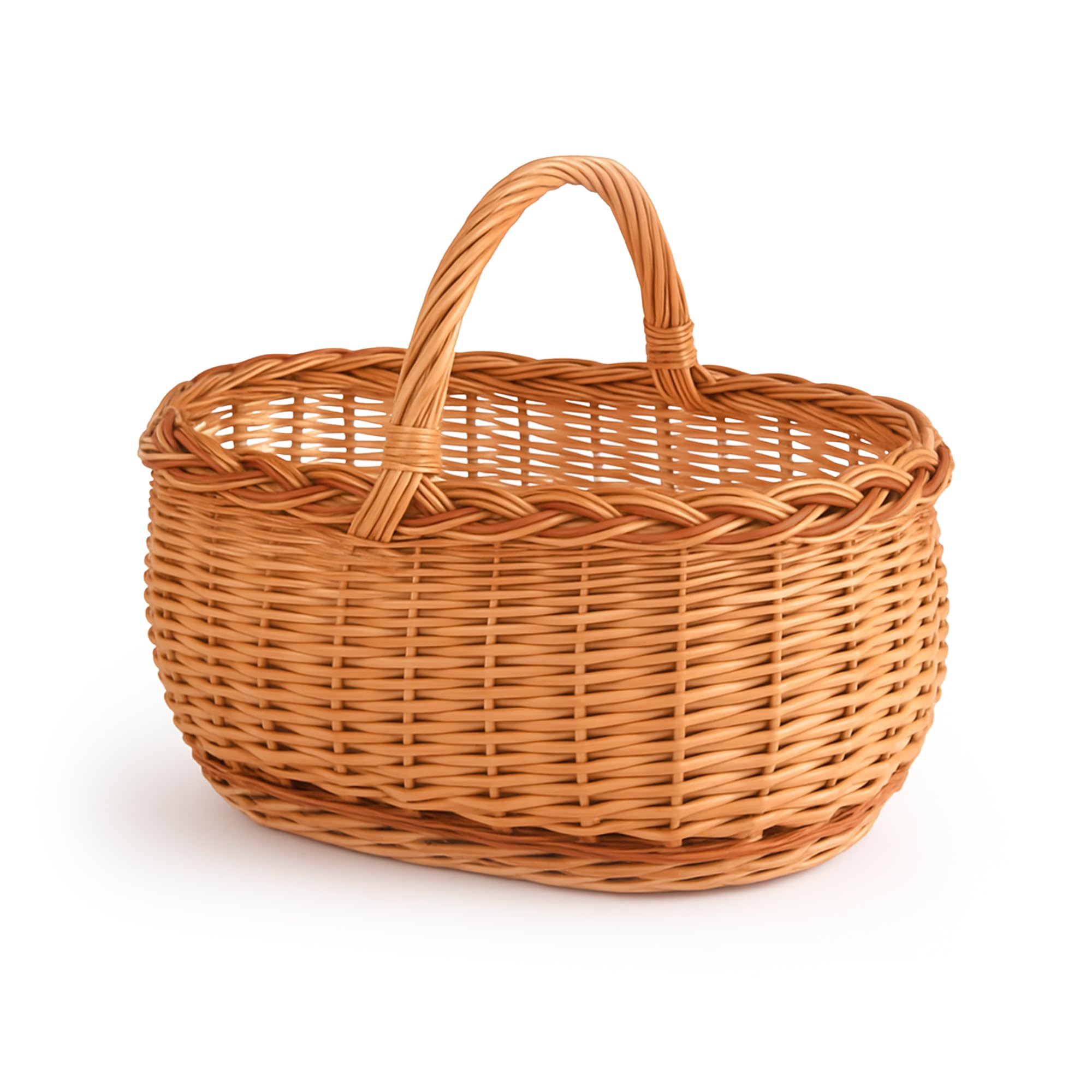 Grand panier en osier avec anse 47 x 35 x 33 cm, tressé pour provisions, pique-nique, champignons, modèle naturel, corbeille rustique