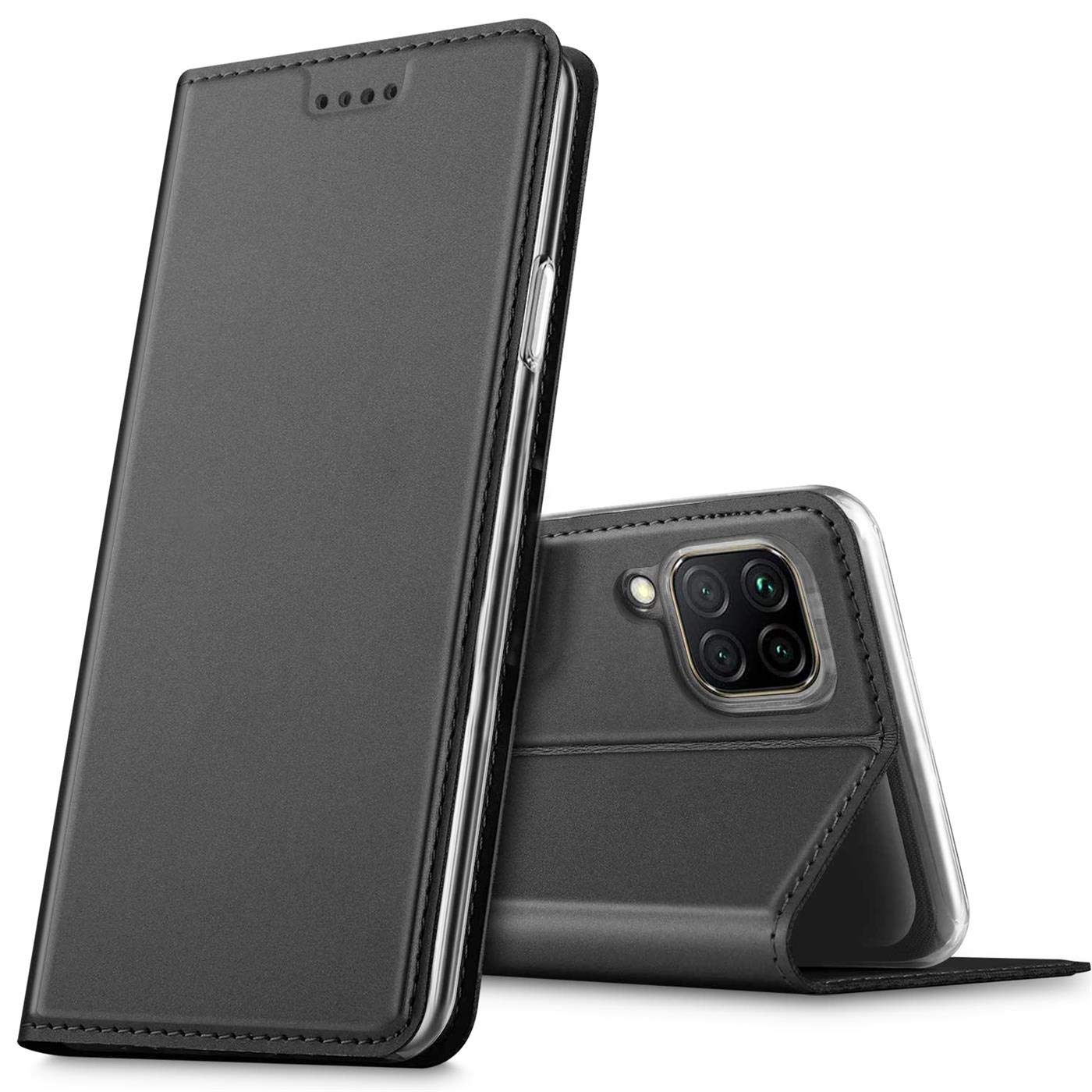 Handyhülle Für Huawei P40 Lite – Brieftaschen-Case Aus PU-Leder Mit Magnetverschluss, 5 Kartenfächern & Standfunktion | Stoßfest & Klappbar (schwarz)