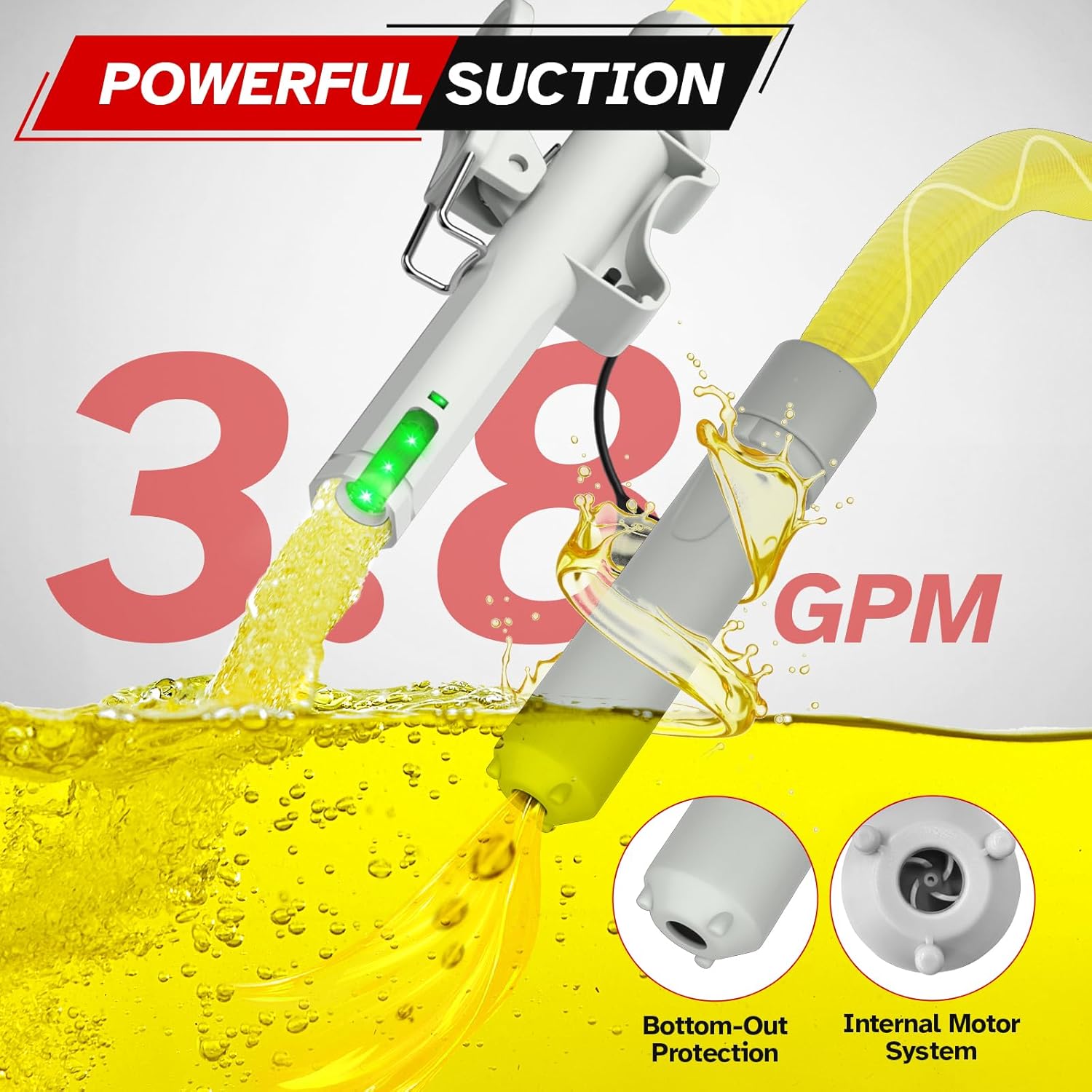 Bonviee Portable Fuel Transfer Pump with Auto-Stop– 3.8 GPM High-Speed Gas Can Pump, 51” Hose, Battery or USB Powered, 4 Universal Adapters, Cordless No-Spill Pump for Gasoline, Diesel & Oil