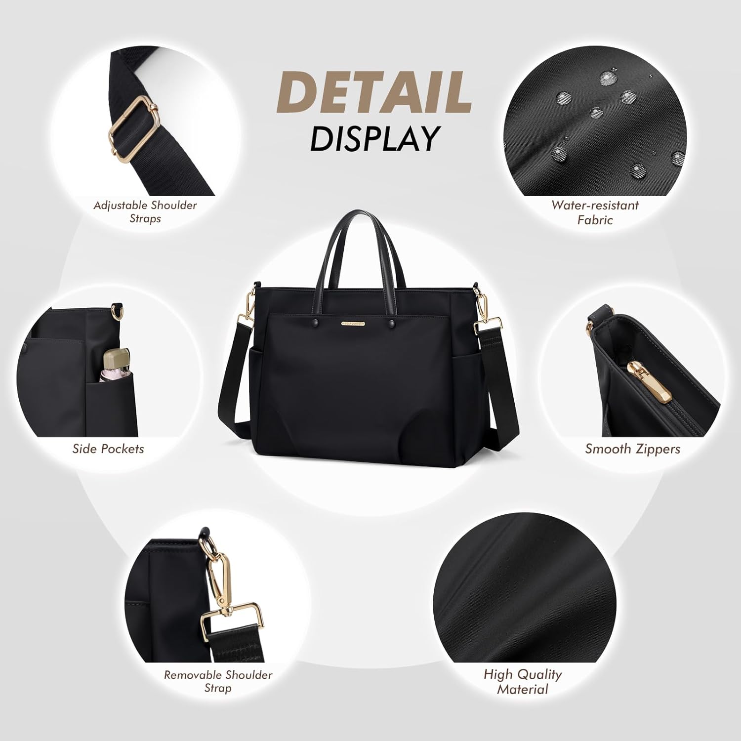 Laptop Tote Bag 15 Inch, Computer Shoulder Bag Large Work Tote Bag for Women, Laptop Carrying Case Stylish Handbag for Business Travel (Black) - Image 5