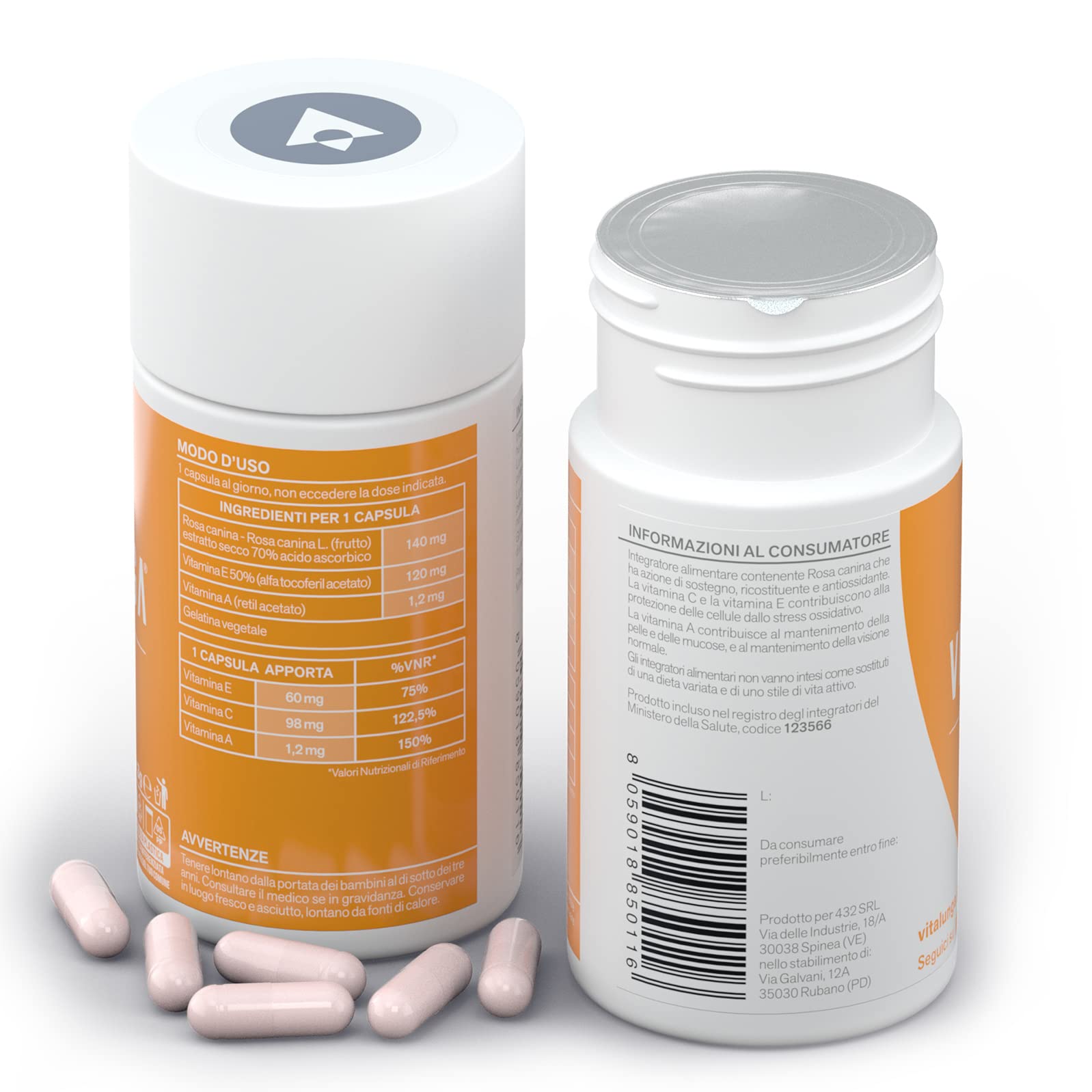 Vitamina A Pura Altissimo Dosaggio (1,2 mg) + Vitamina C e Vitamina E, Integratore Multivitaminico 60 Capsule Vegane per il Funzionamento di Vista, Vie Respiratorie e Sistema Immunitario, Vitalunga