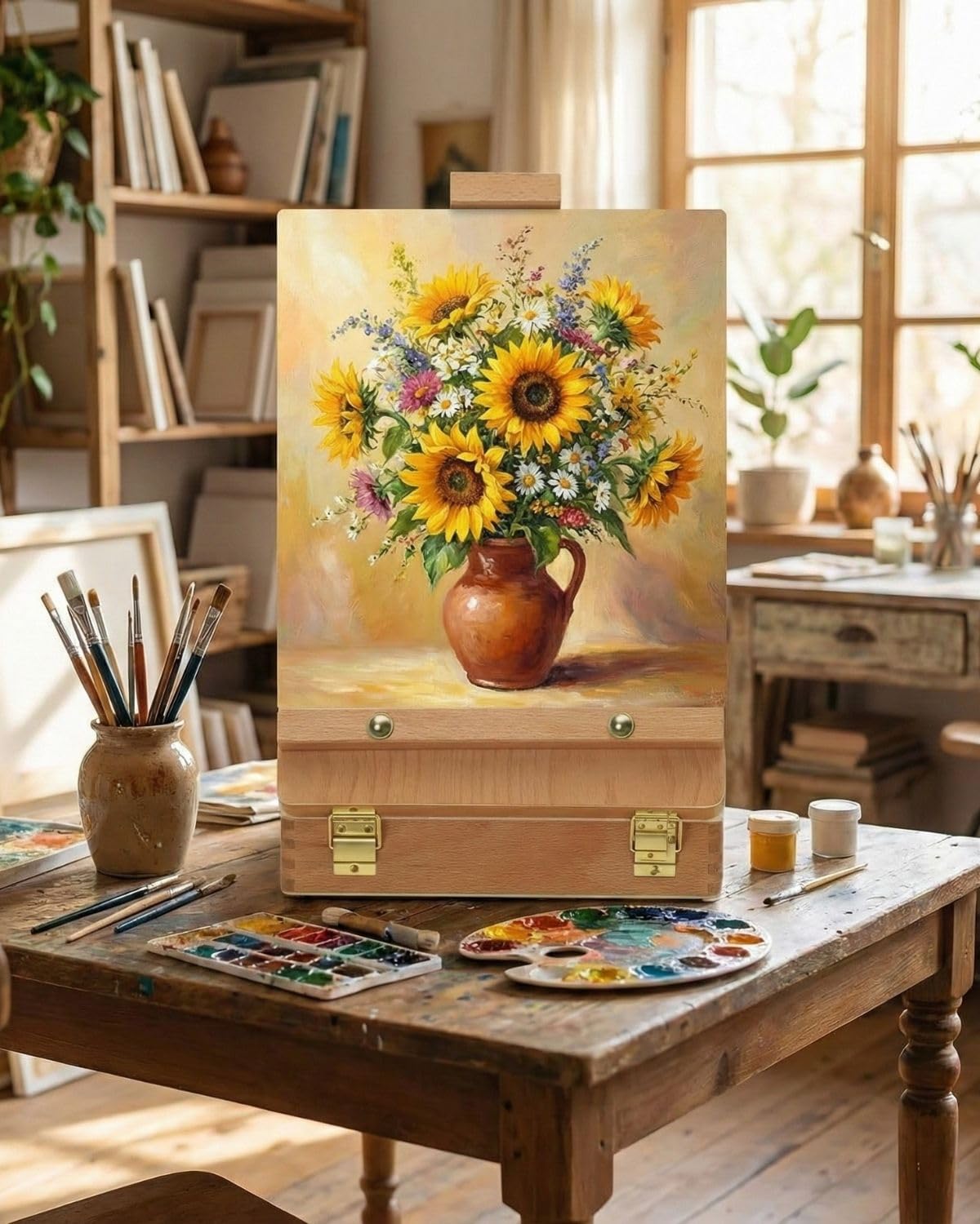 Cavalletto Pittura – Cavalletto da Tavolo in Legno di Faggio con Cassetto Portaoggetti – Altezza Regolabile per Tele Fino a 54cm – Valigetta Portatile per Bambini, Principianti e Artisti