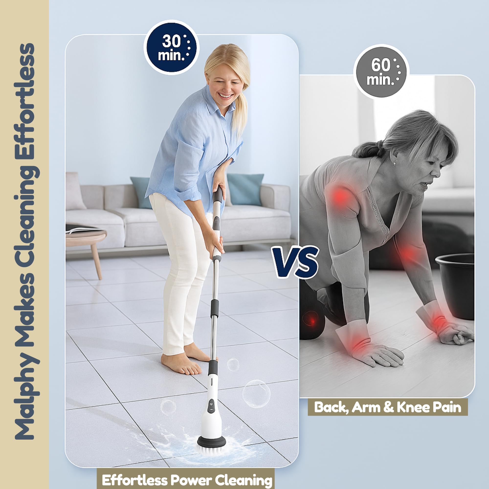 15-in-1 Electric Scrub Brush Cordless Power Scrubber for Bathroom Tile Grout Cleaning Waterproof Cleaning Brush with Extension Handle — view 3