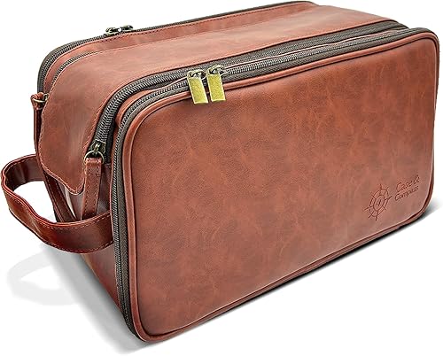 Case & Compass Neceser grande  Kit de afeitado de viaje para hombres o mujeres  Organizador de baño resistente al agua en piel sintética vegana,