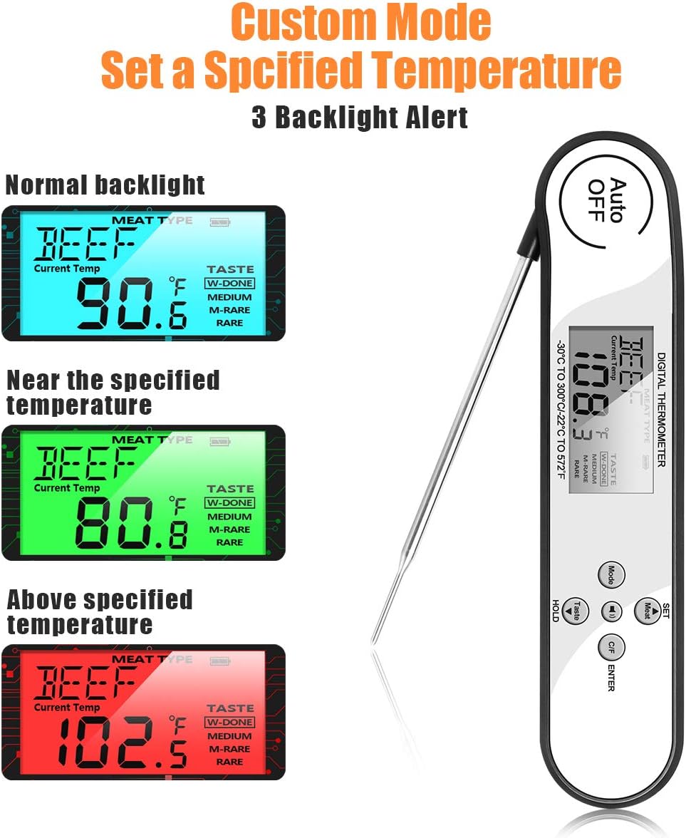 Nycetek Instant Read Meat thermomter for Cooking, Waterproof Kitchen Food Thermometer for Meat, Deep Frying, Baking, Outdoor Cooking, BBQ & Grilling