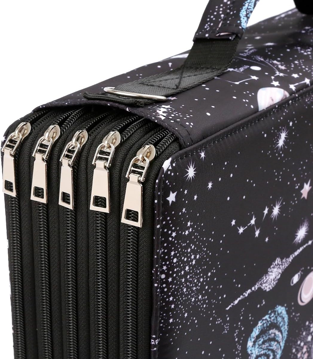 Large 500-Slot Colored Pencil Organizer with Zipper - Fabric Art Storage Bag for Painters and Artists (Large Slots,Galaxy Black)