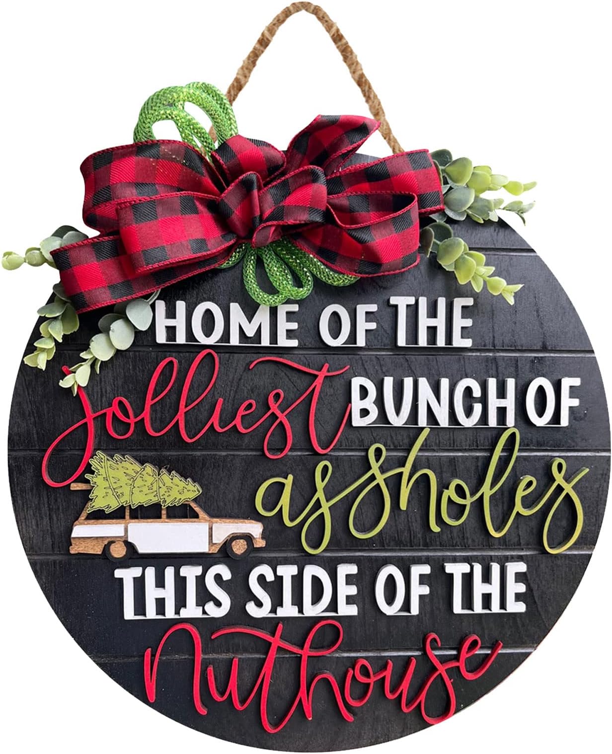 National Lampoon's Christmas Vacation Welcome Sign for Front Door Porch Decor, Crazy Christmas Holiday Funny Wooden Door Hanger, Rustic Farmhouse Home Sign, Window Wall Hanging Decor (Black)