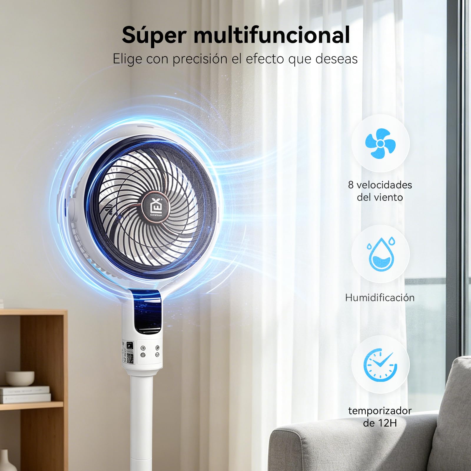 Ventiladores de Pie con Agua con Control Remoto , 1.6 L Watertank, 9H Ventilador de pie, 8 Velocidades , Temporizador y oscilación de 90° , Look ventilador para Hogar, Dormitorio, Oficina, Terraza