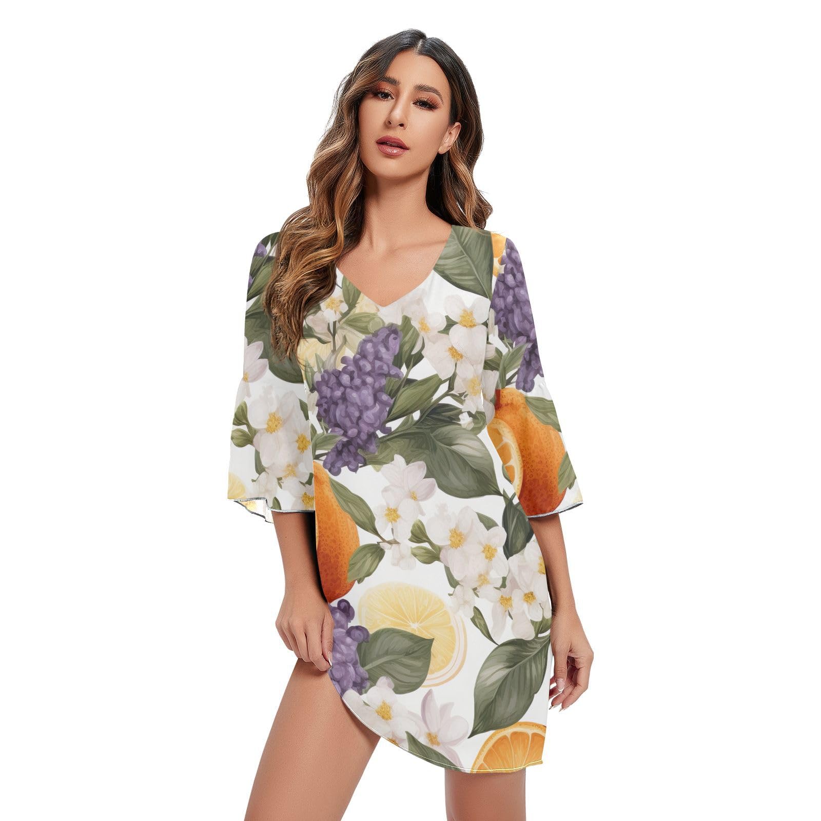 Robe de plage hawaïenne chic et légère fleur d'agrumes orange