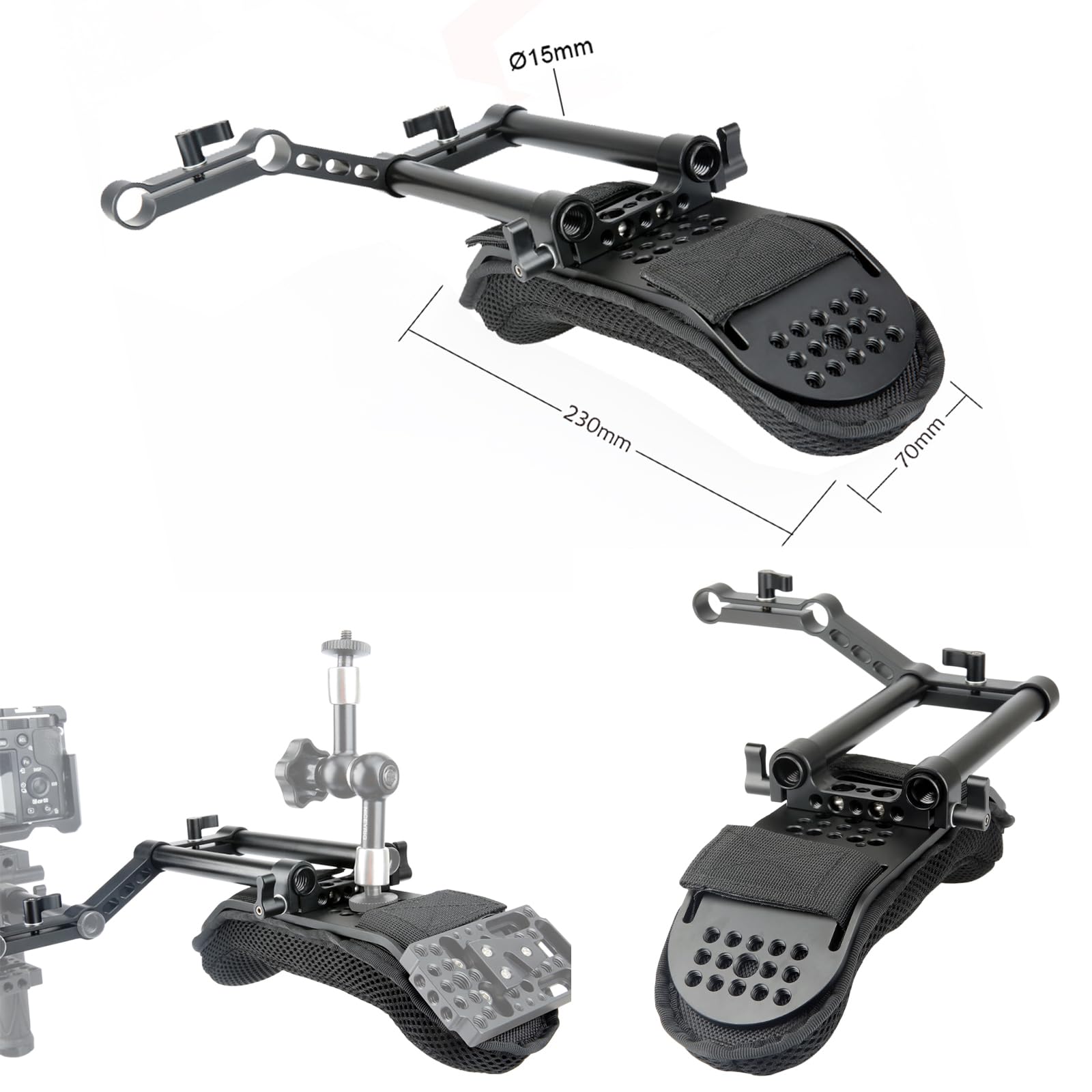 [Update Version]NICEYRIG Camera Shoulder Pad with 15mm Railblock and Aluminum Alloy Rods for DSLR Video Camcorder Shoulder Stabilizer